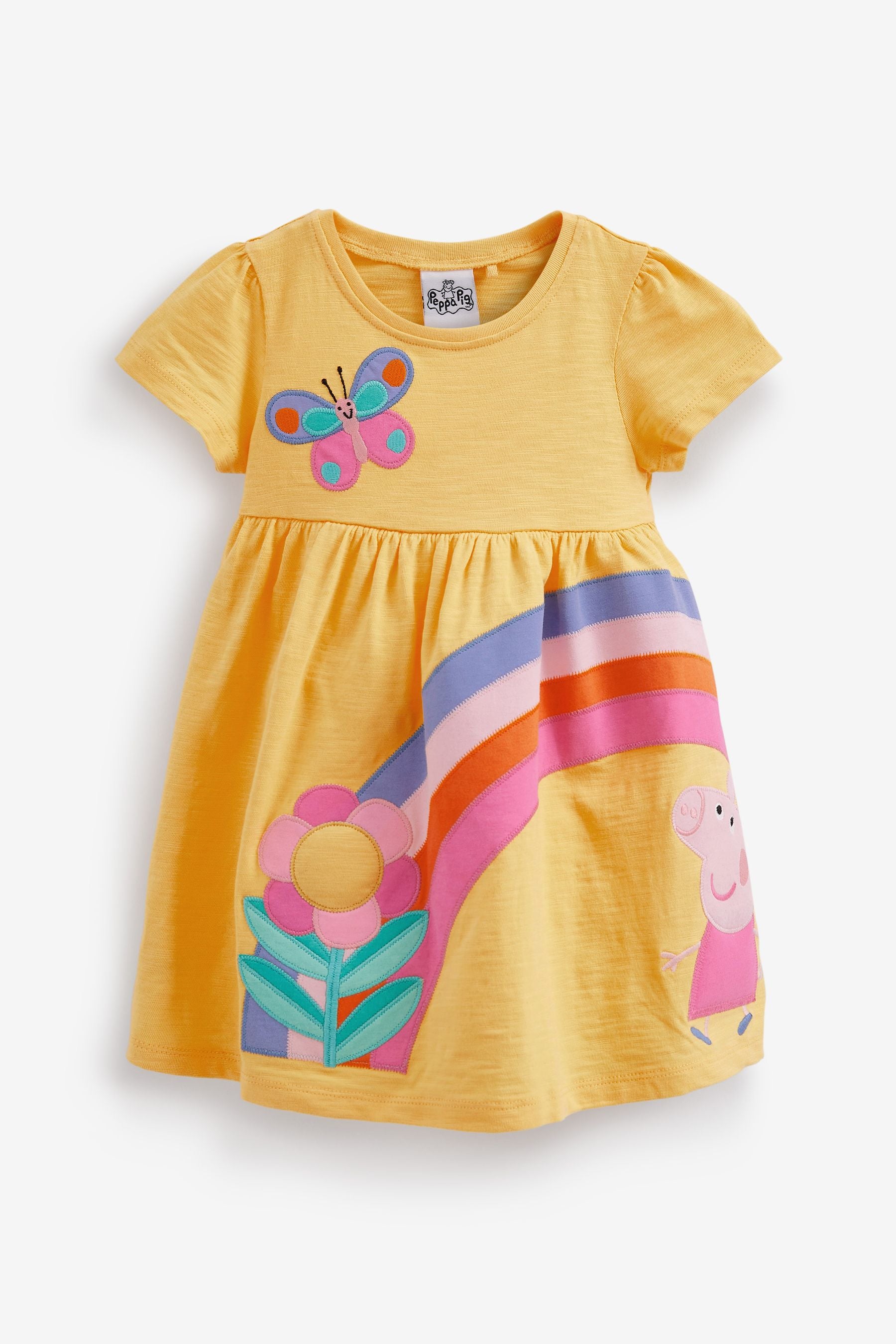 Yellow Rainbow Applique Peppa Dress (3mths-7yr