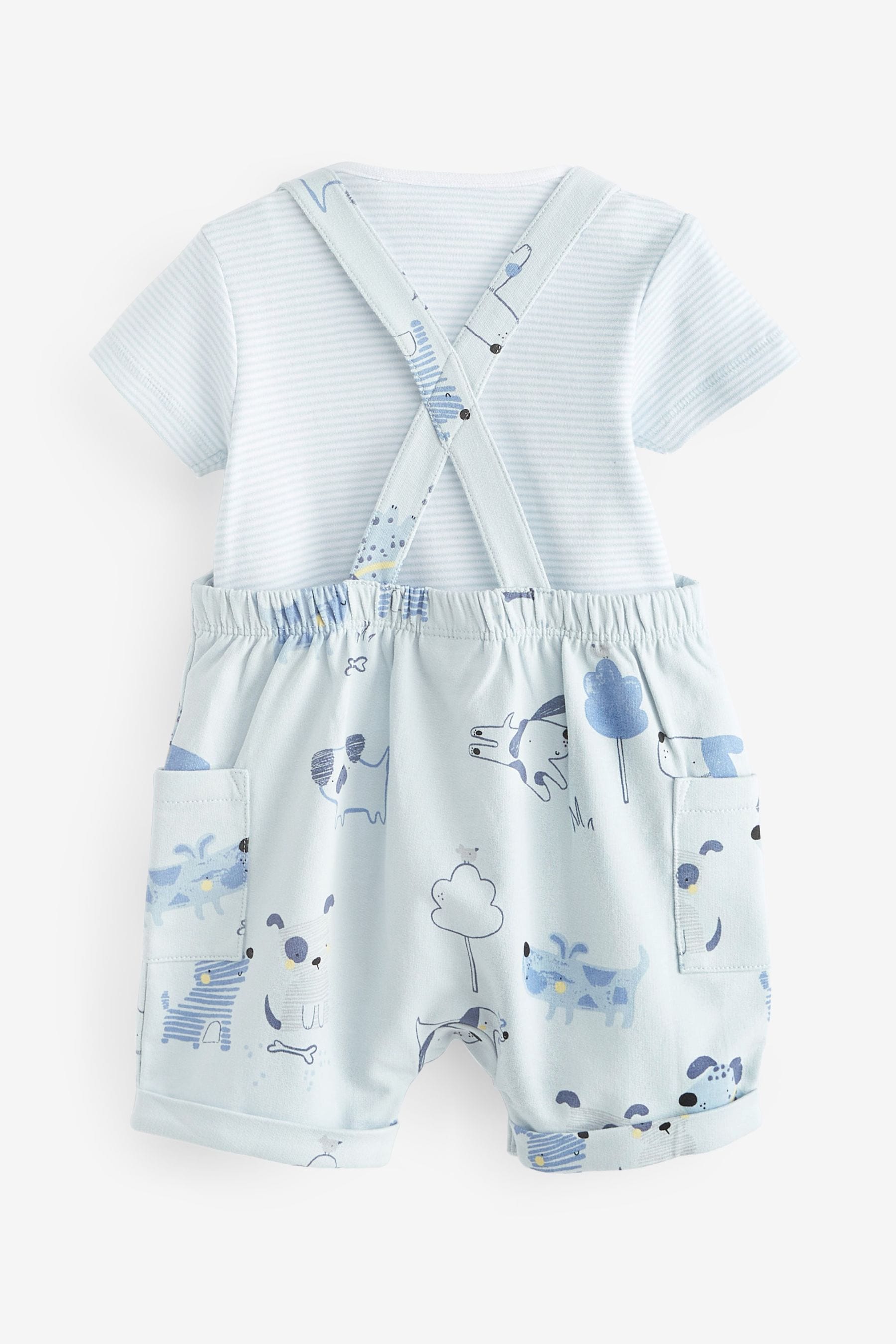 Light Blue Jersey Short Baby Dungarees And Bodysuit (0mths-3yrs)