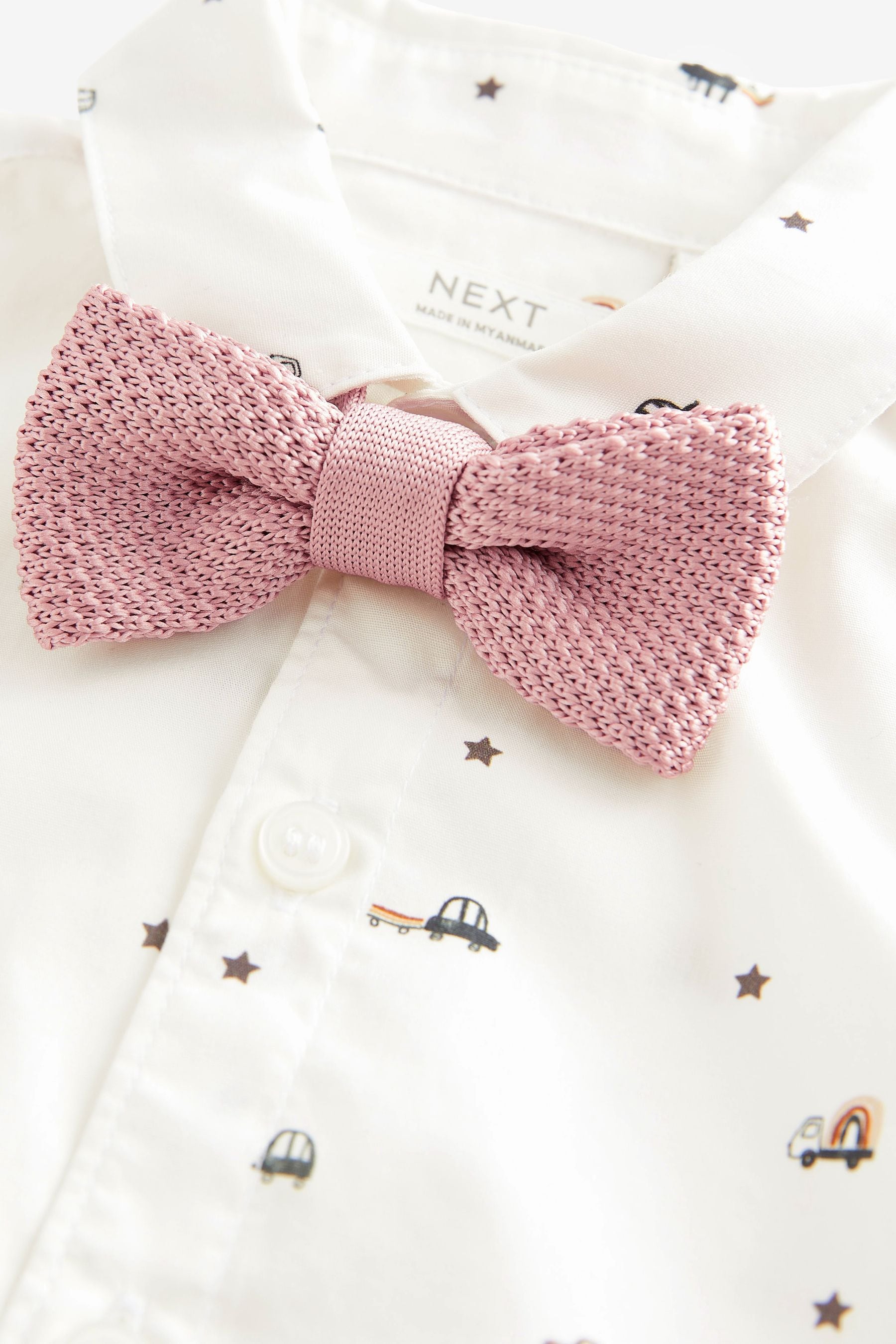 White Smart Printed Shirt with Bowtie (3mths-7yrs)