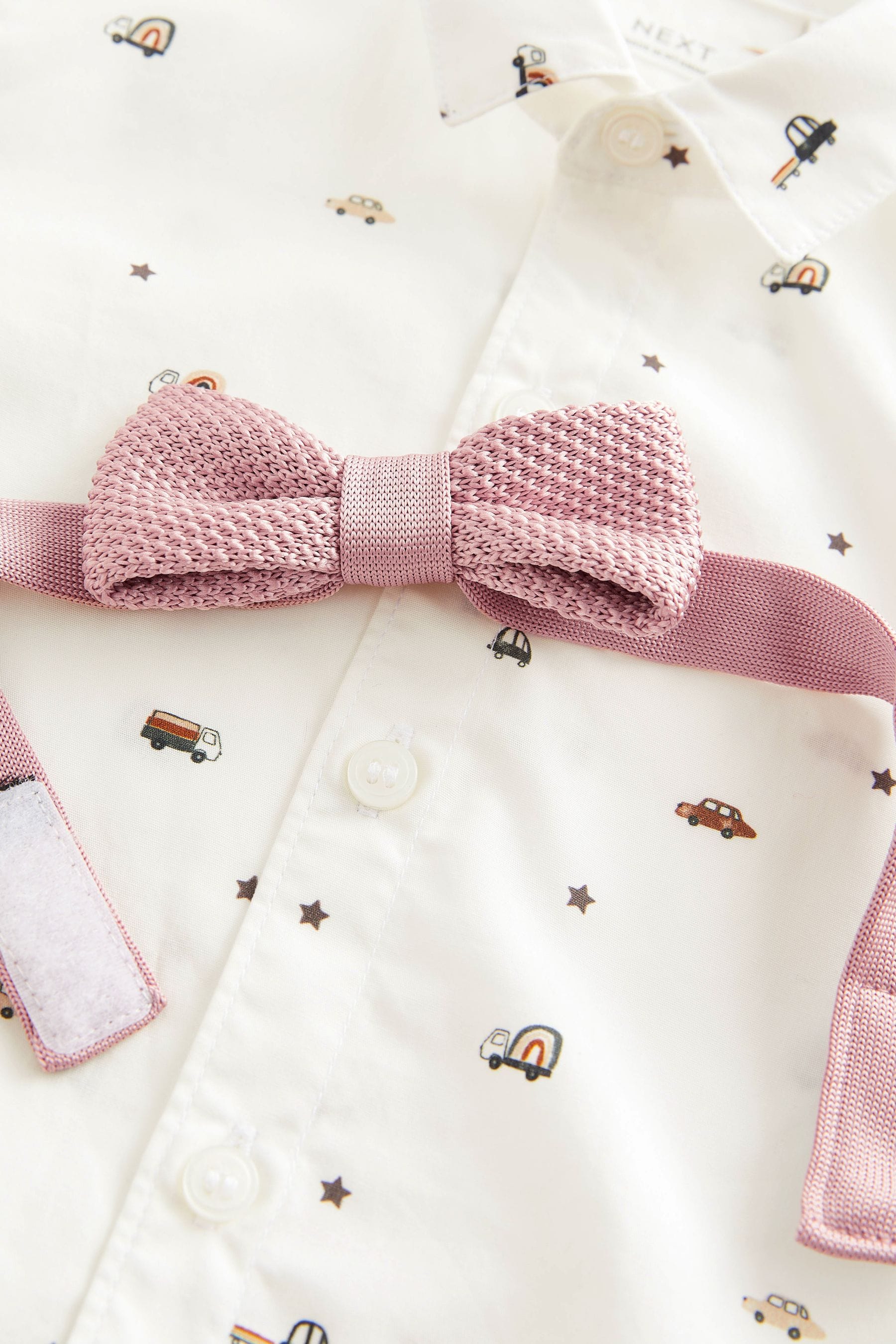 White Smart Printed Shirt with Bowtie (3mths-7yrs)