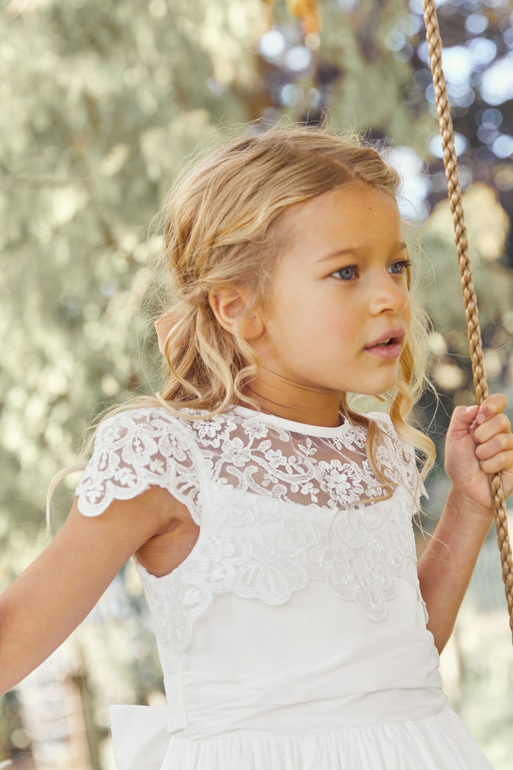 White Lace Bodice Flower Girl Bow Dress (3-16yrs)