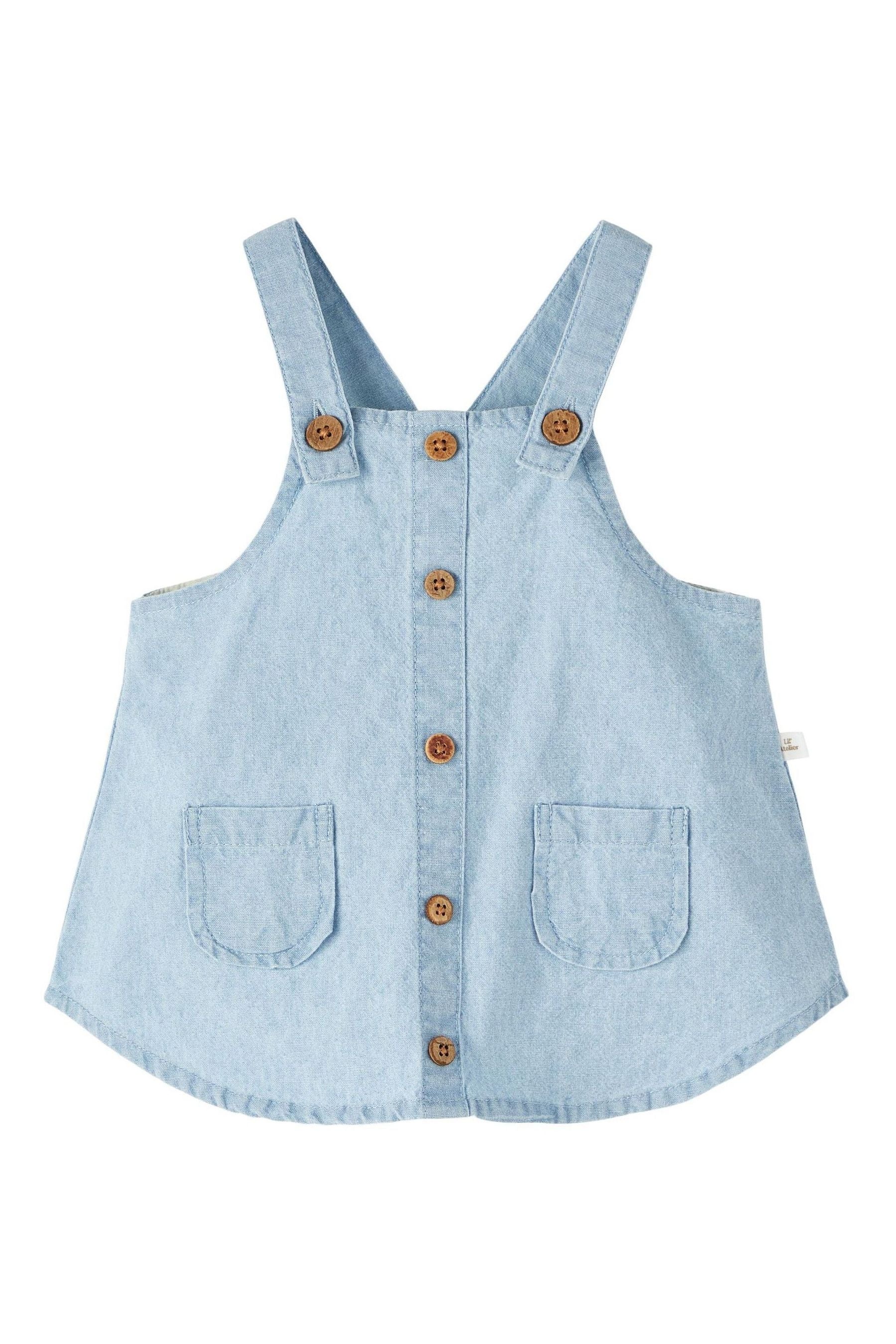 Blue Lil Atelier Blue Denim Button Detail Pinafore Dress