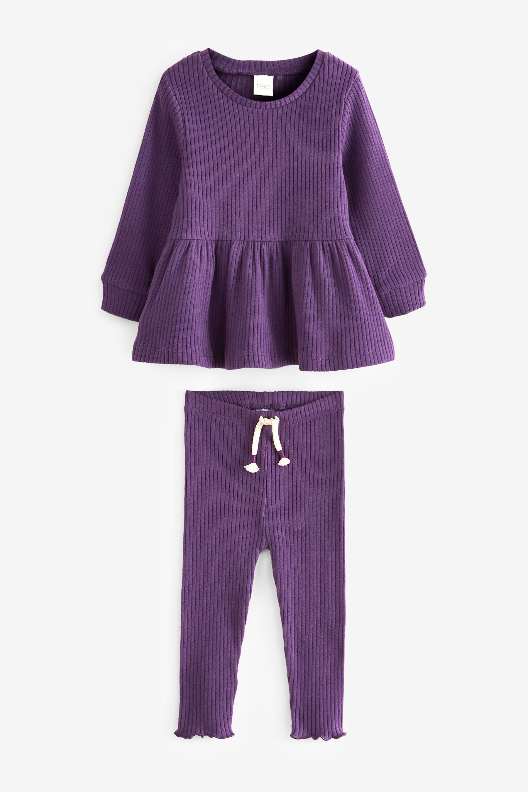 Purple Long Sleeve Knitted Peplum Legging Set (3mths-7yrs)