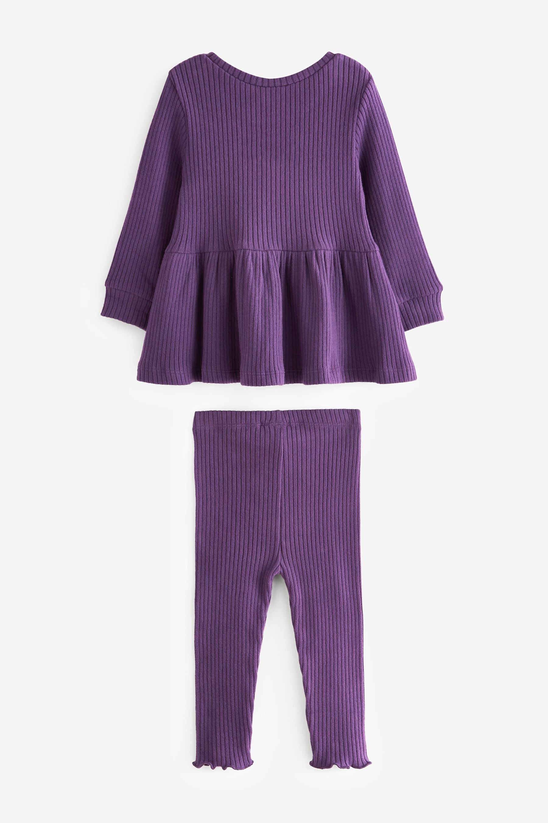 Purple Long Sleeve Knitted Peplum Legging Set (3mths-7yrs)