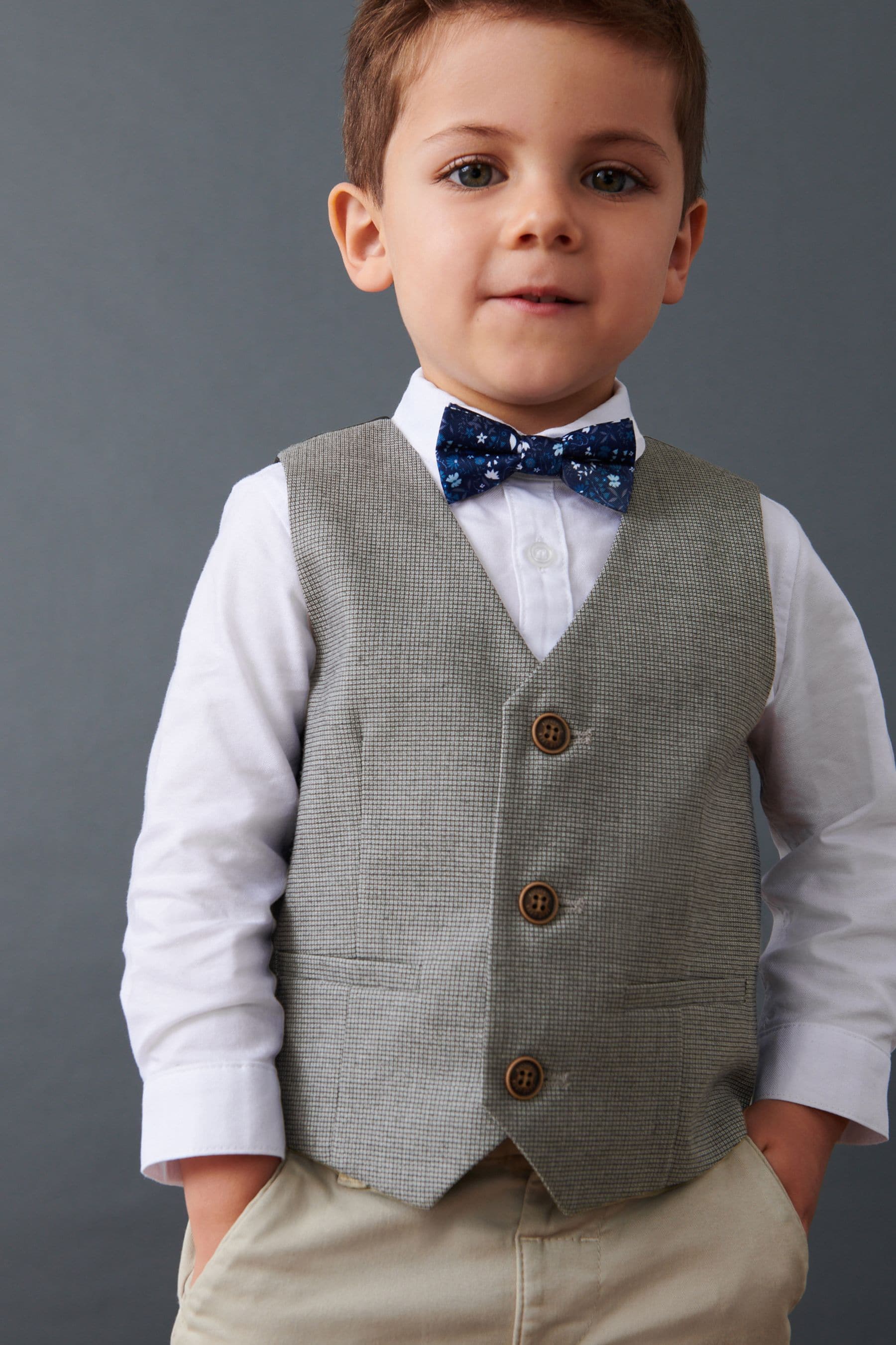 Grey Dogtooth Waistcoat, Shirt And Bow Tie Set (3mths-9yrs)