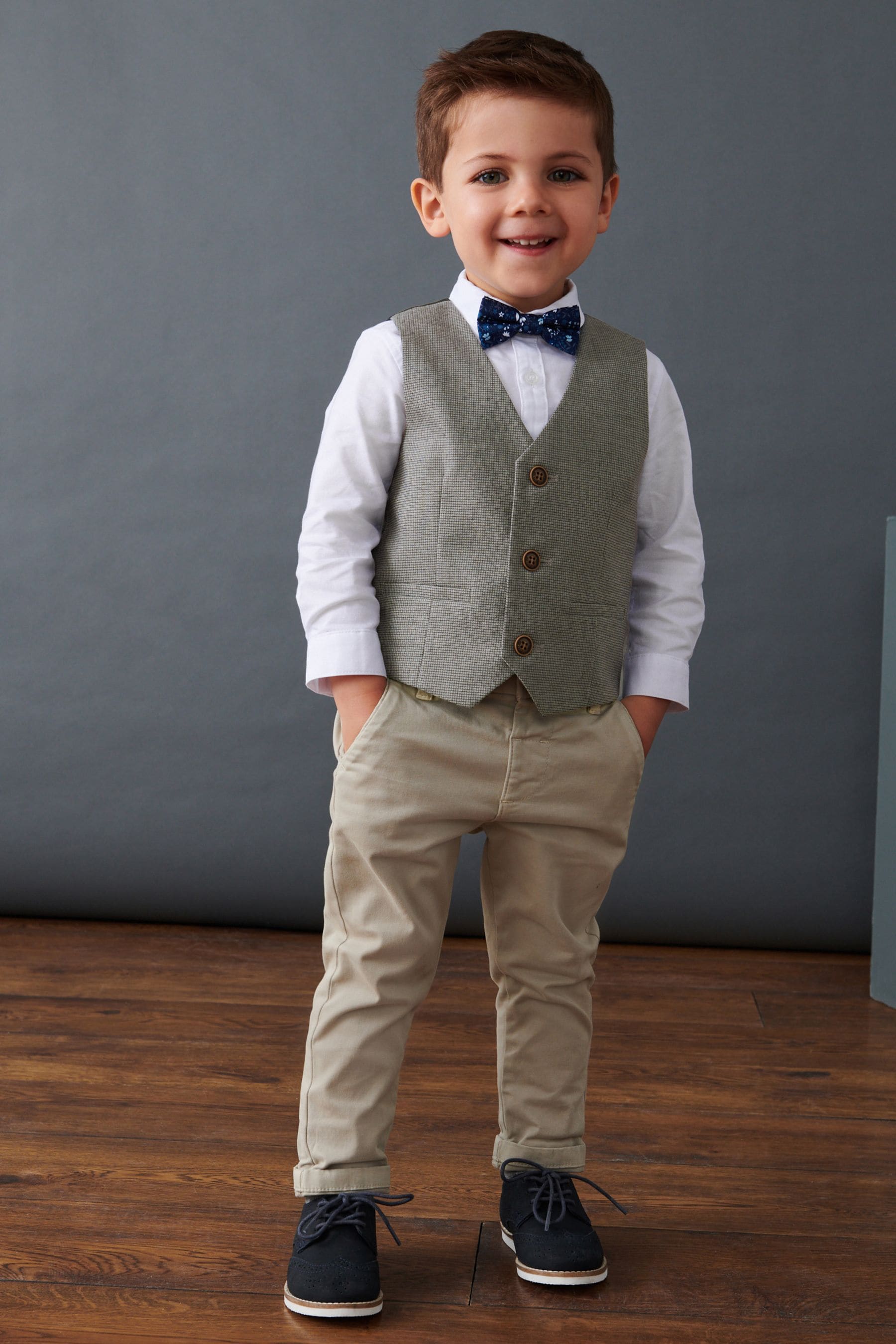 Grey Dogtooth Waistcoat, Shirt And Bow Tie Set (3mths-9yrs)