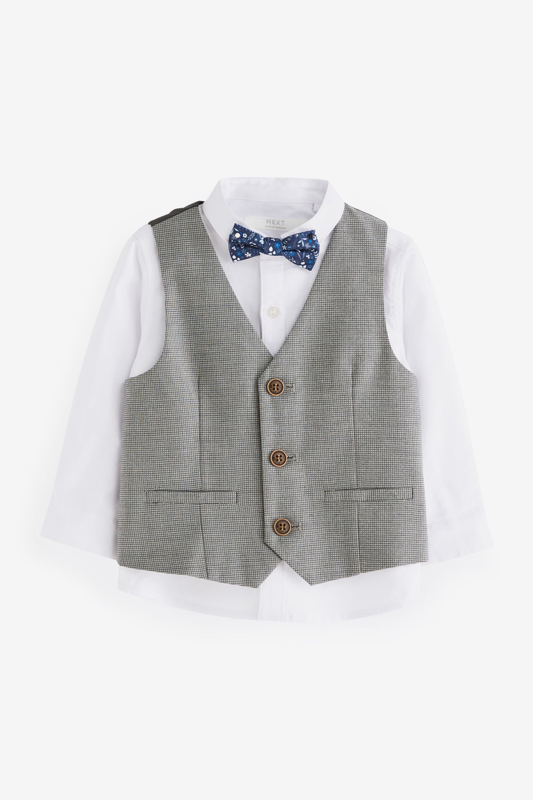 Grey Dogtooth Waistcoat, Shirt And Bow Tie Set (3mths-9yrs)