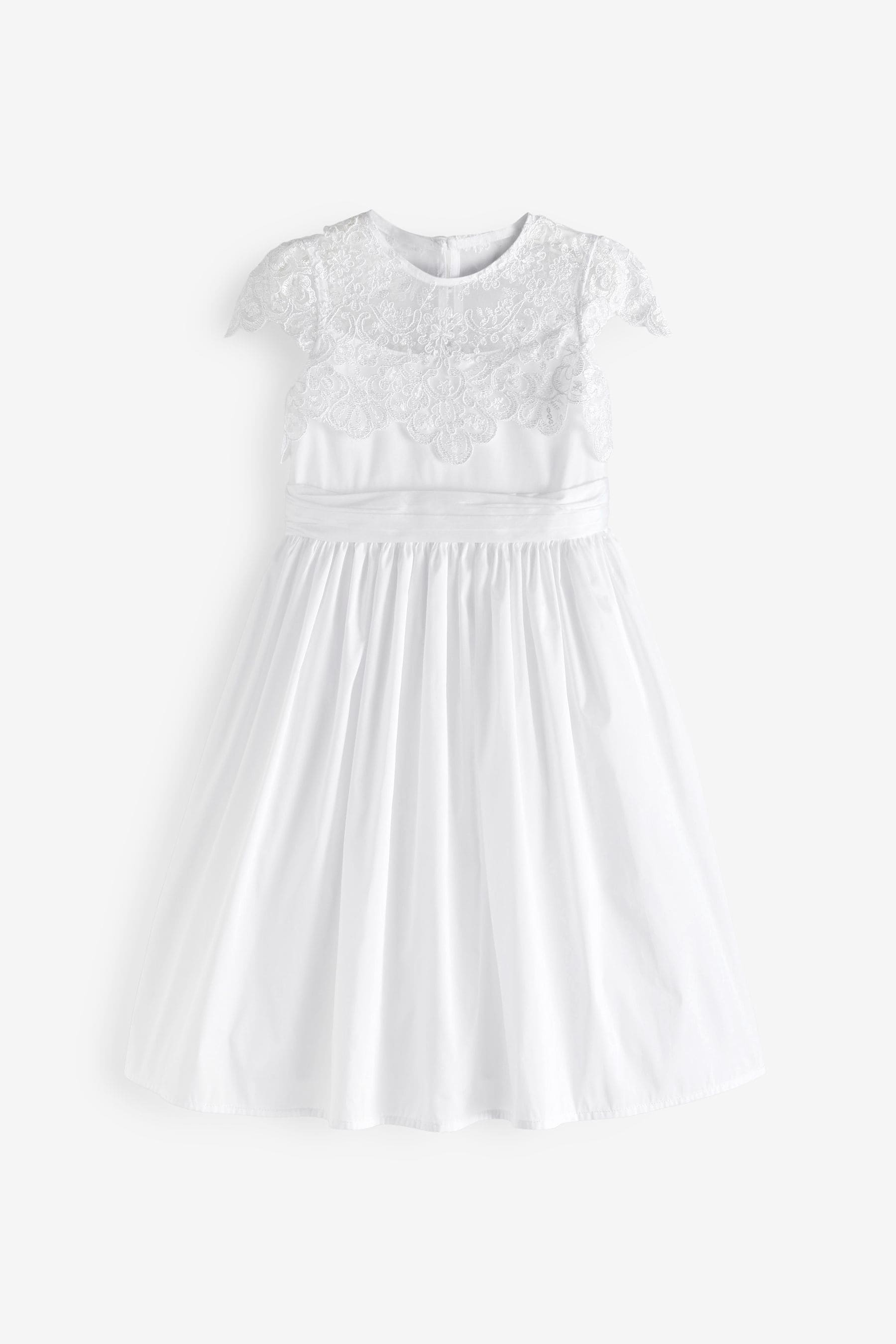 White Lace Bodice Flower Girl Bow Dress (3-16yrs)