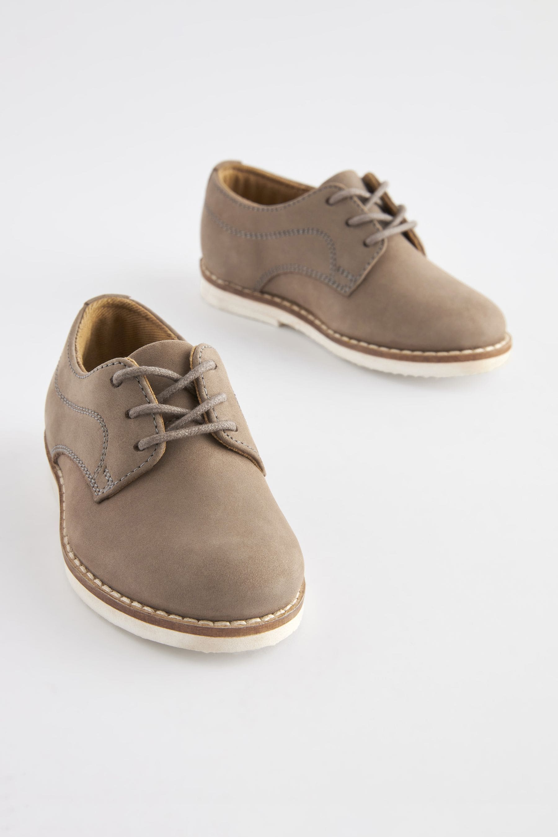 Stone Grey Leather Derby Lace-Up Shoes