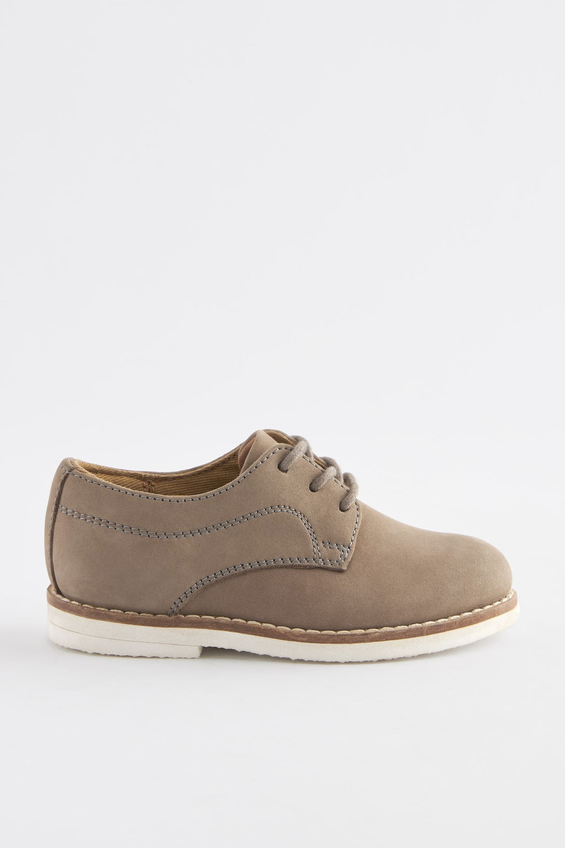 Stone Grey Leather Derby Lace-Up Shoes