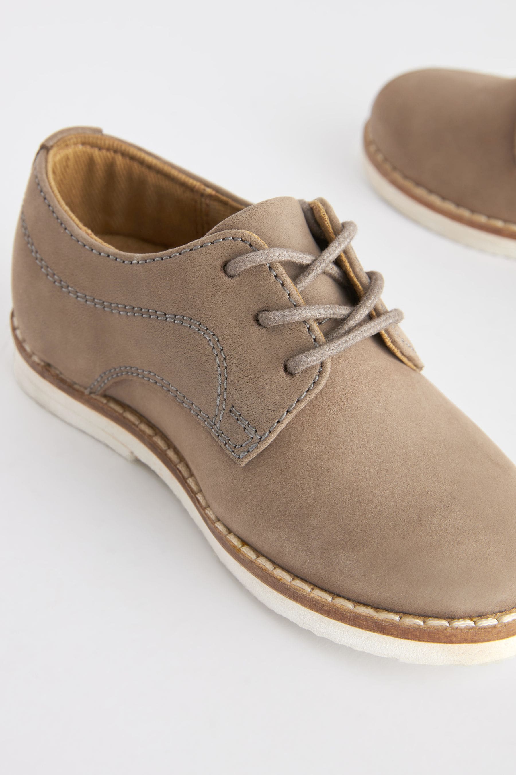 Stone Grey Leather Derby Lace-Up Shoes