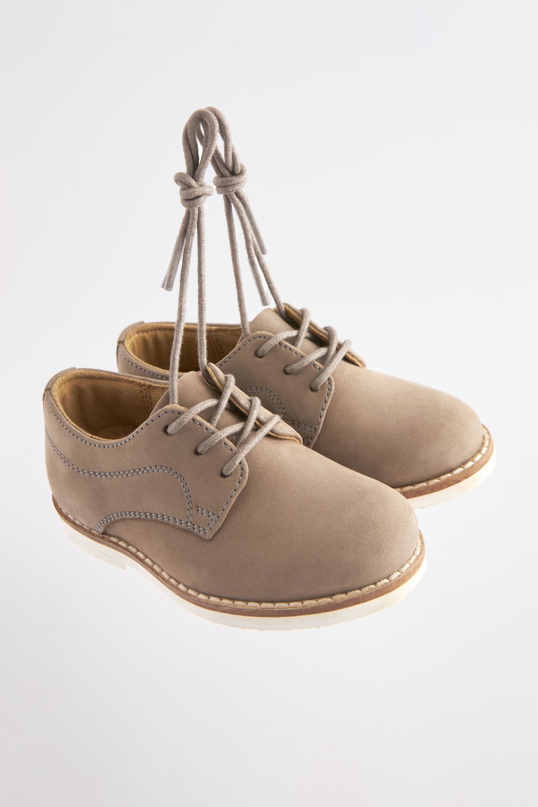 Stone Grey Leather Derby Lace-Up Shoes