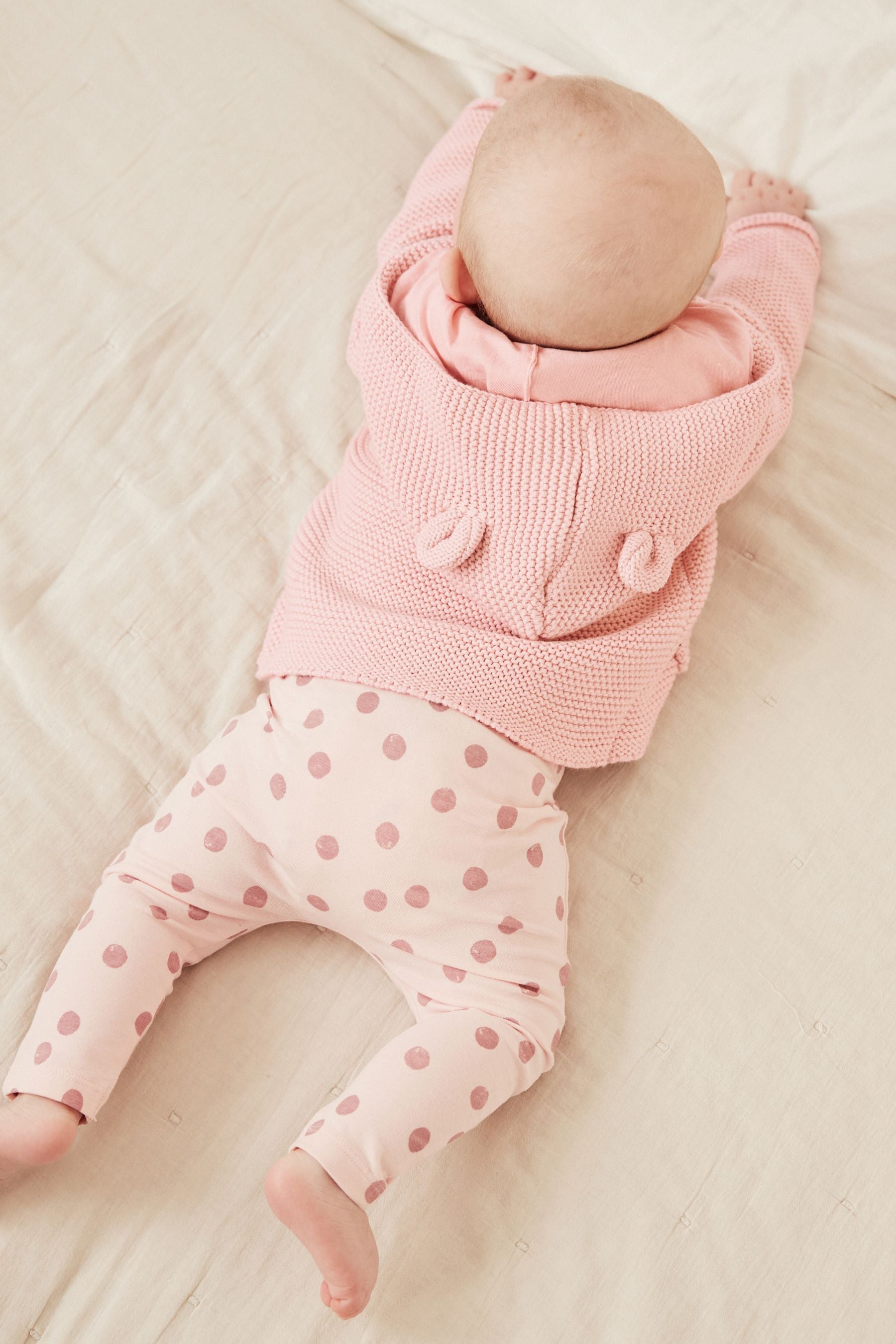 Pale Pink Knitted Baby Ear Hooded Cardigan (0mths-2yrs)