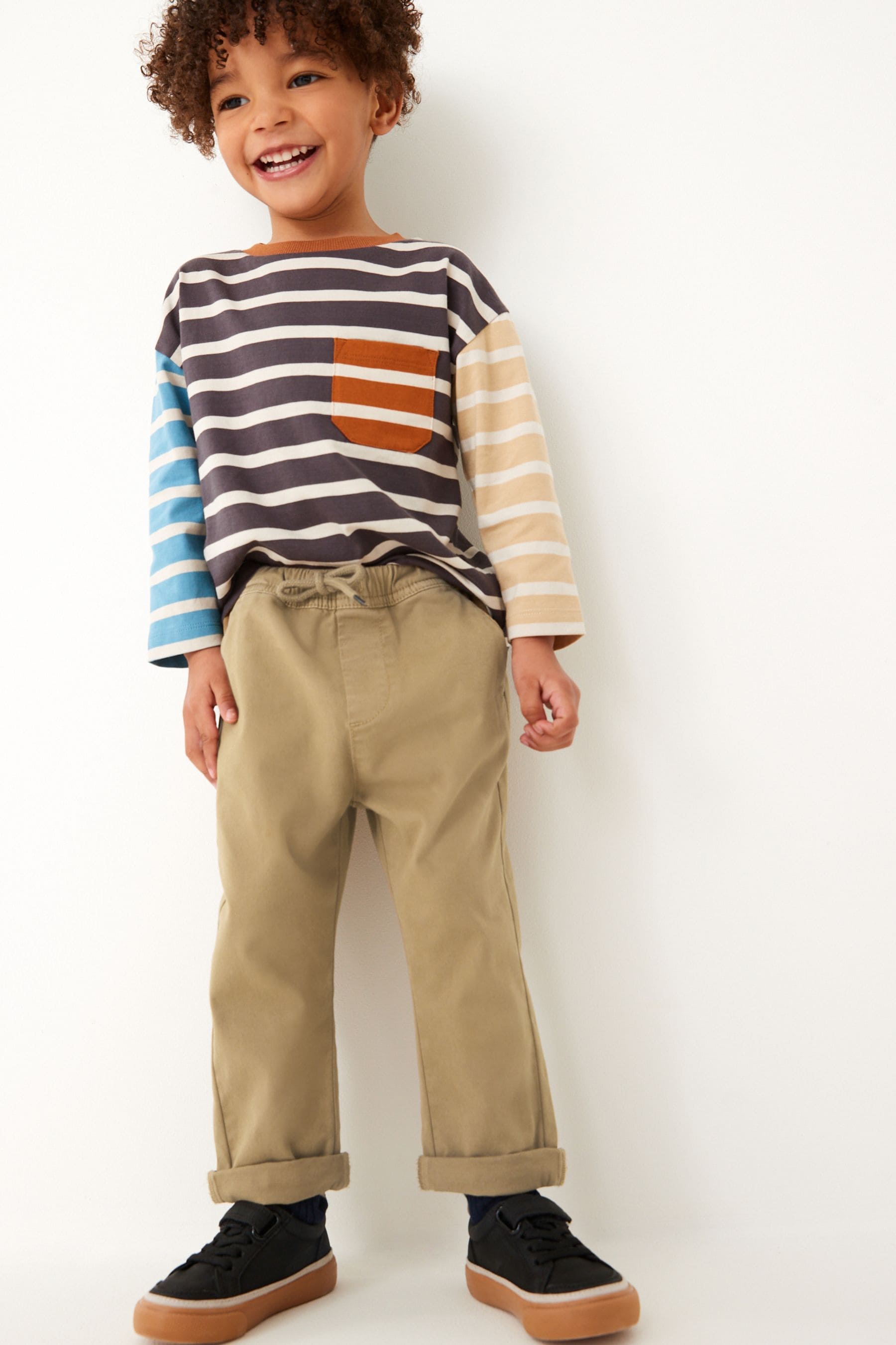 Neutral Tan Loose Fit Pull-On Chino Trousers (3mths-7yrs)