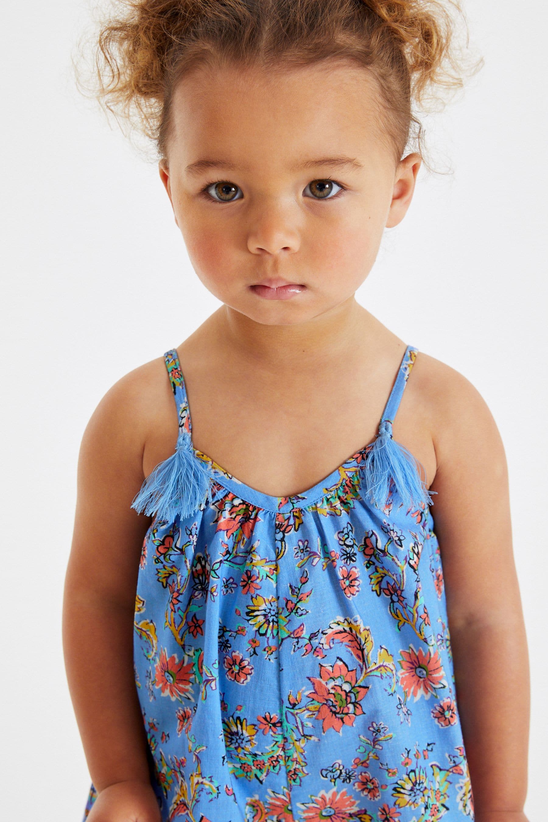 Blue Floral Printed Cotton Playsuit (3mths-8yrs)