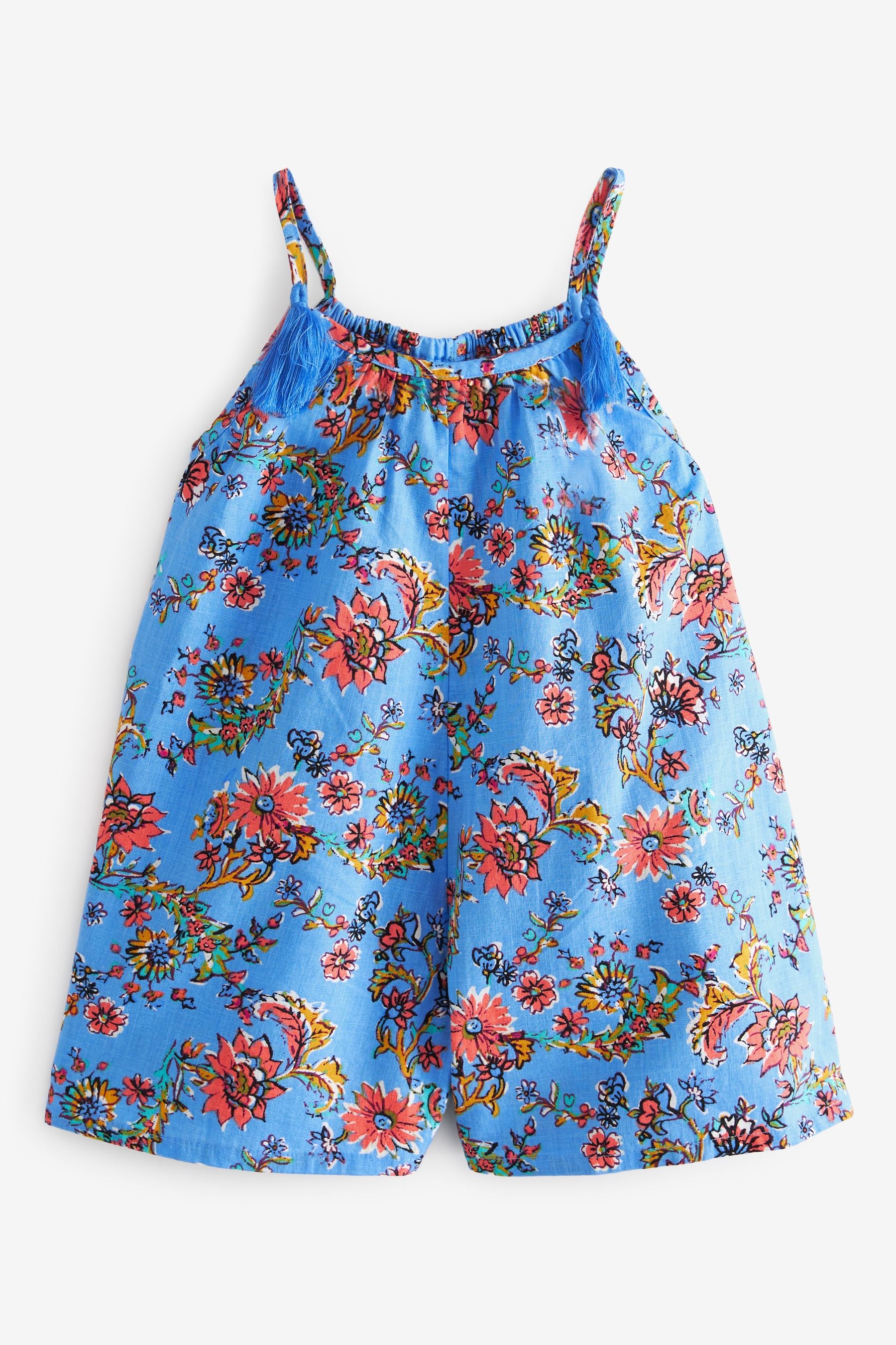 Blue Floral Printed Cotton Playsuit (3mths-8yrs)