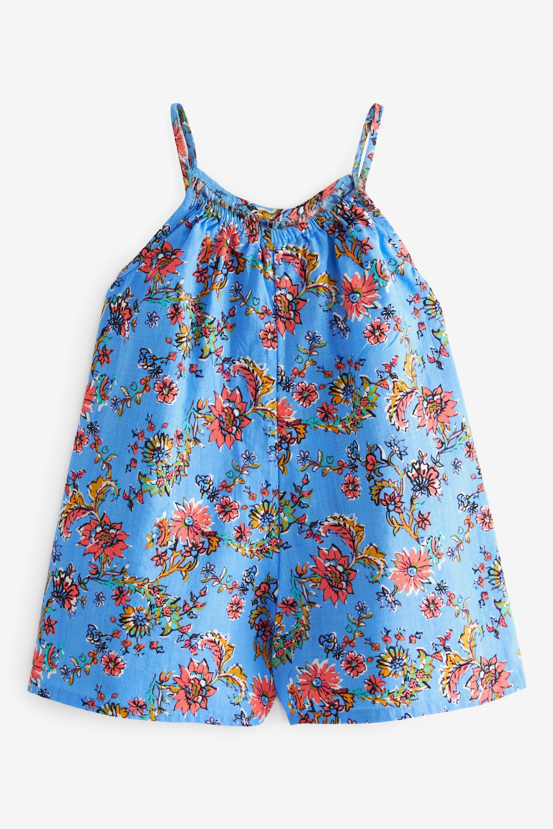 Blue Floral Printed Cotton Playsuit (3mths-8yrs)