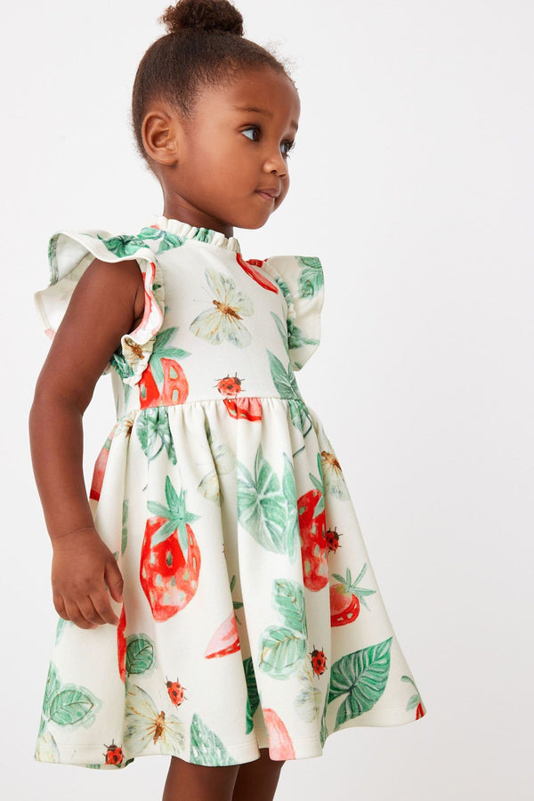 Green Strawberry Print Ponte Occasion Dress (3mths-7yrs)