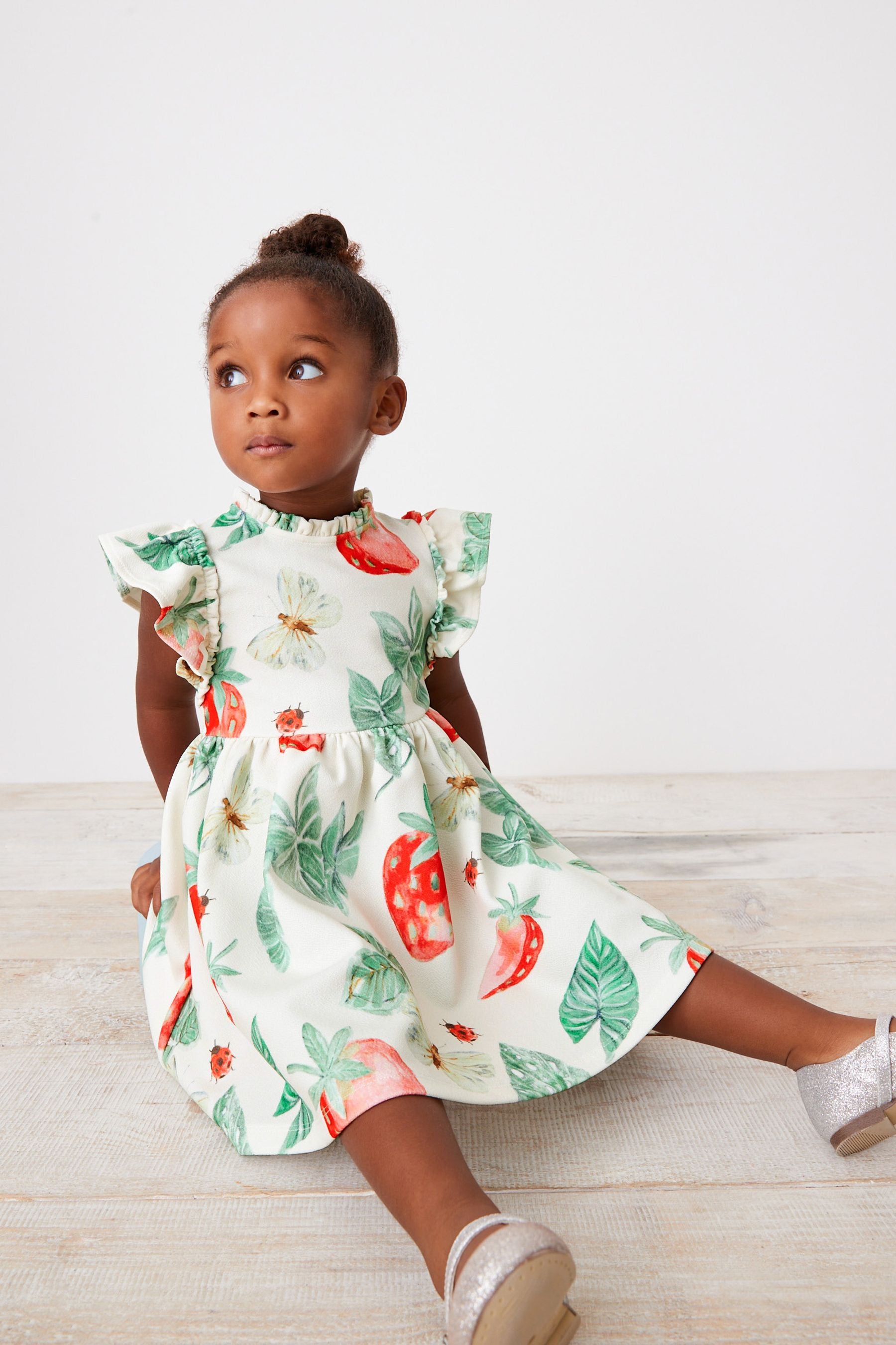 Green Strawberry Print Ponte Occasion Dress (3mths-7yrs)