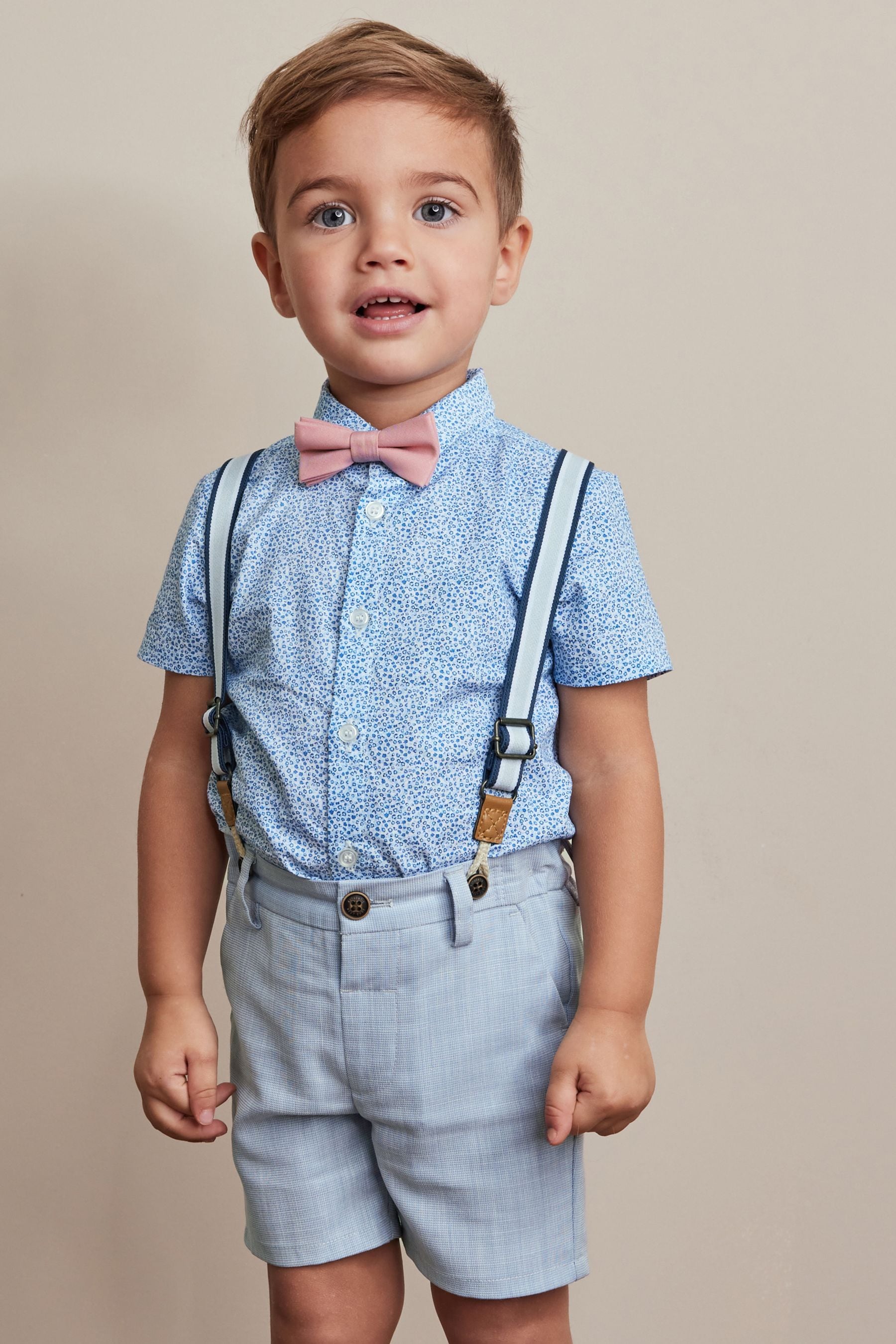 Blue Floral Shirt Short Braces and Bow Tie Set (3mths-9yrs)