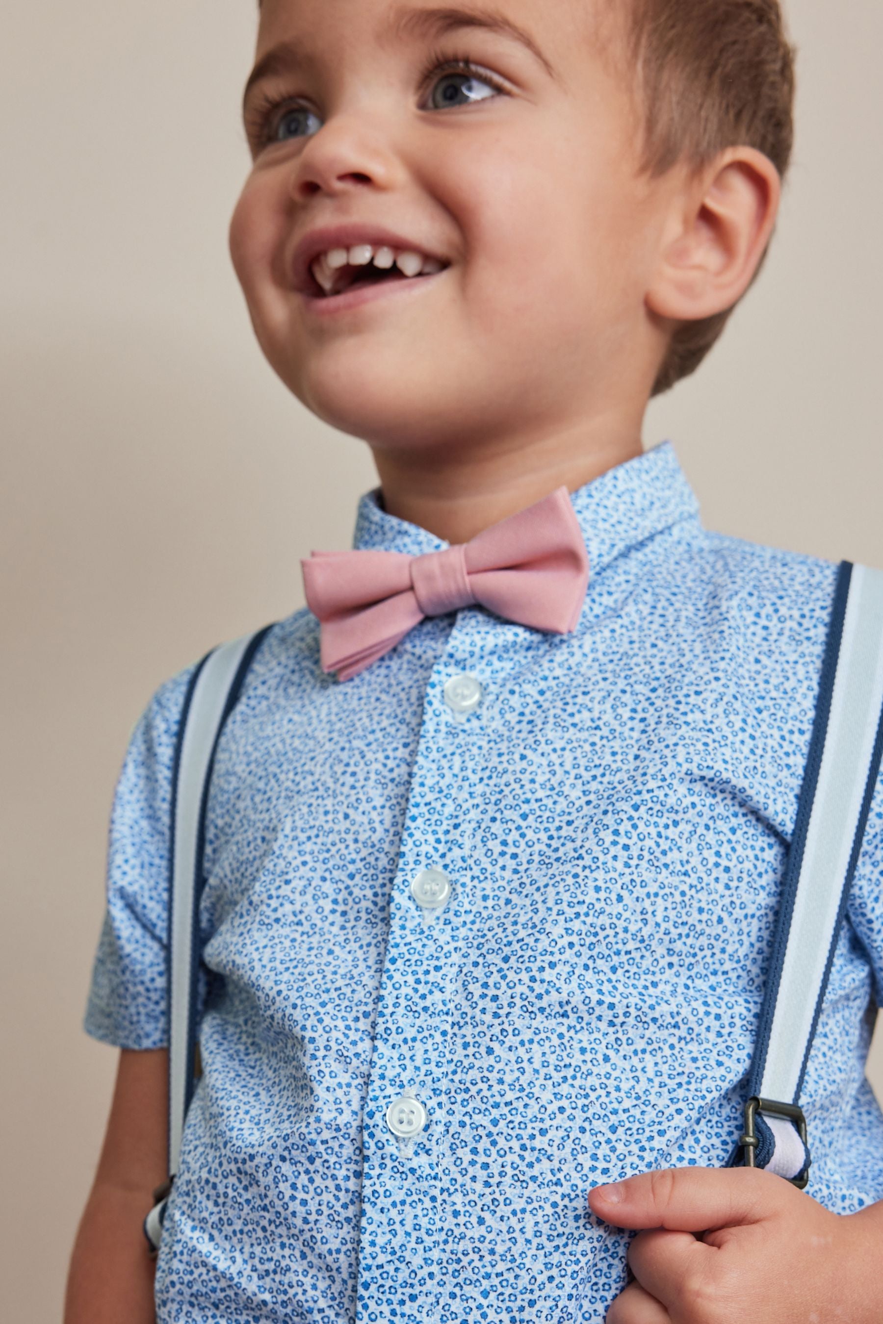 Blue Floral Shirt Short Braces and Bow Tie Set (3mths-9yrs)