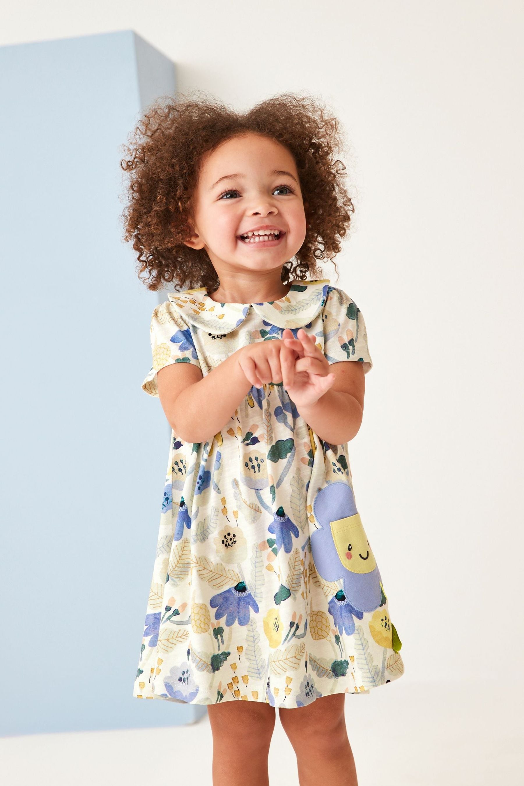 Blue Floral Short Sleeve Cotton Jersey Dress (3mths-7yrs)