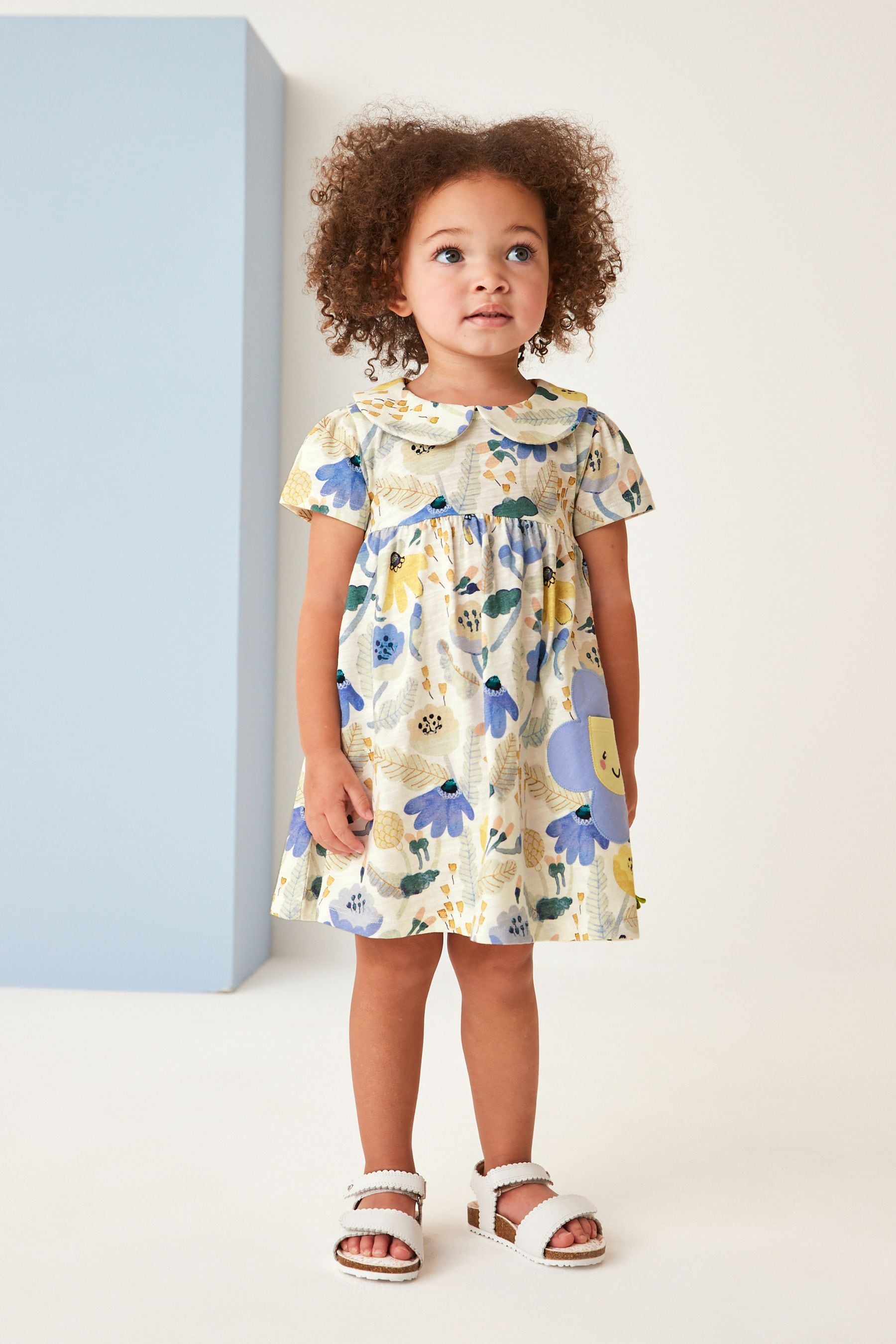 Blue Floral Short Sleeve Cotton Jersey Dress (3mths-7yrs)