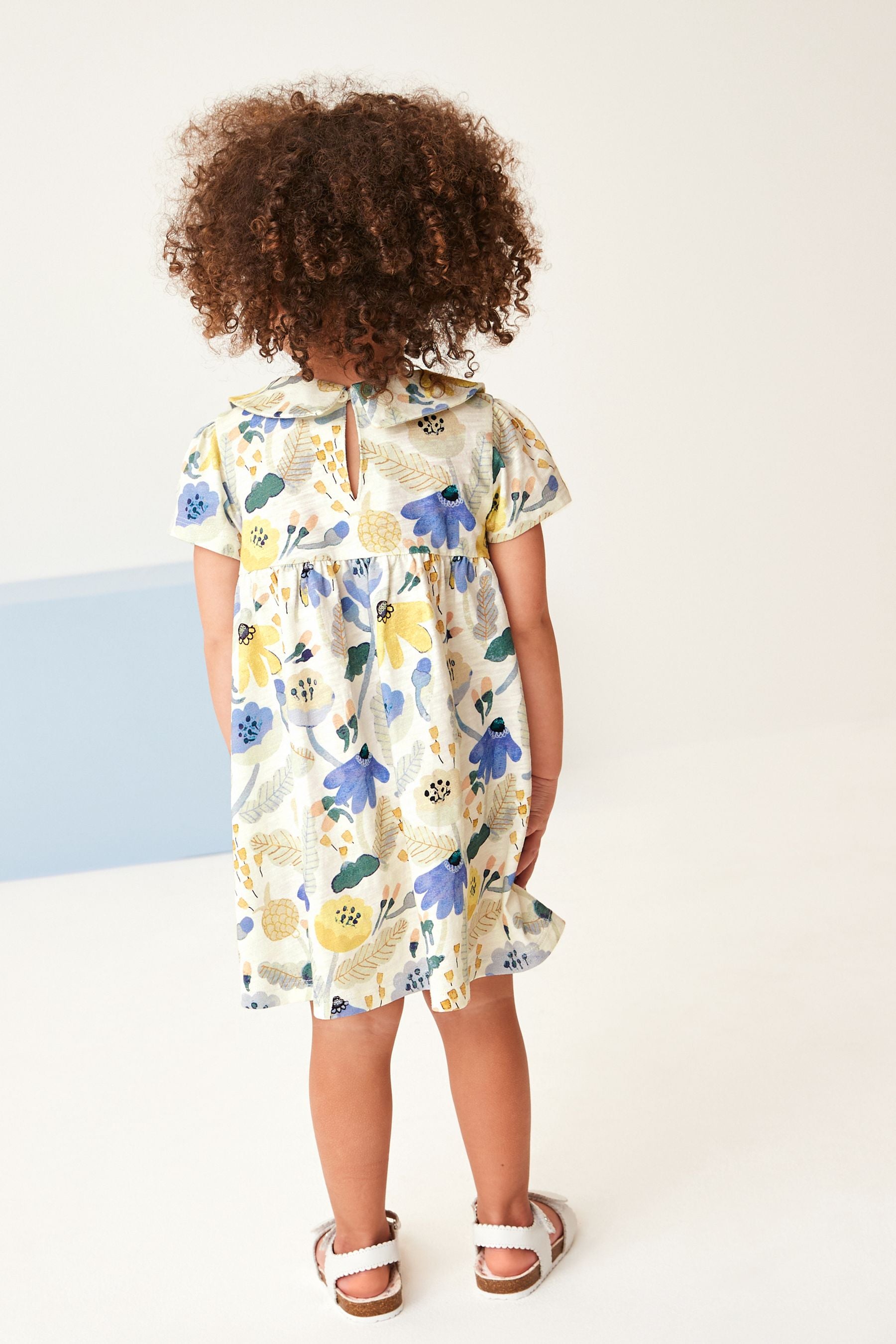 Blue Floral Short Sleeve Cotton Jersey Dress (3mths-7yrs)