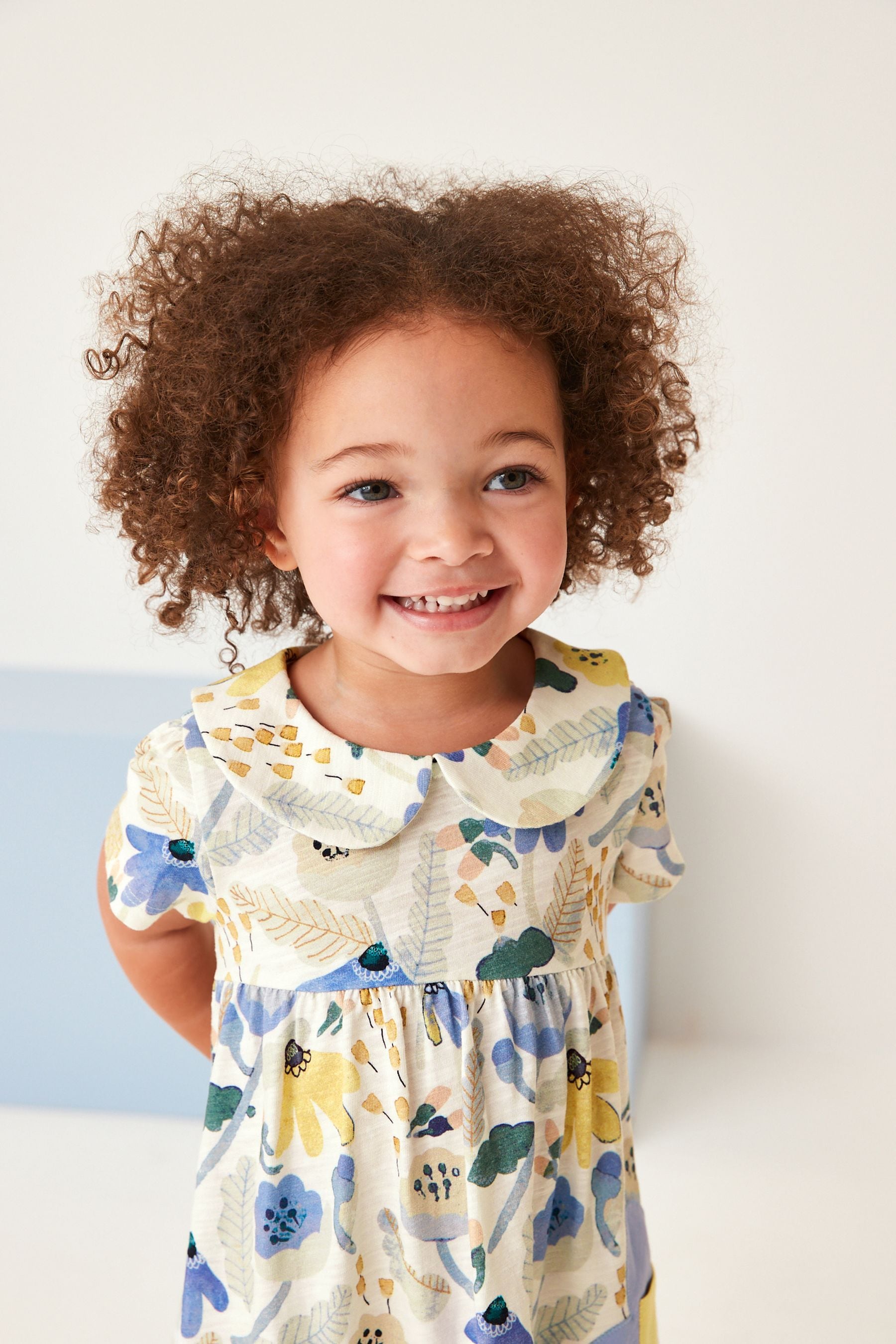 Blue Floral Short Sleeve Cotton Jersey Dress (3mths-7yrs)