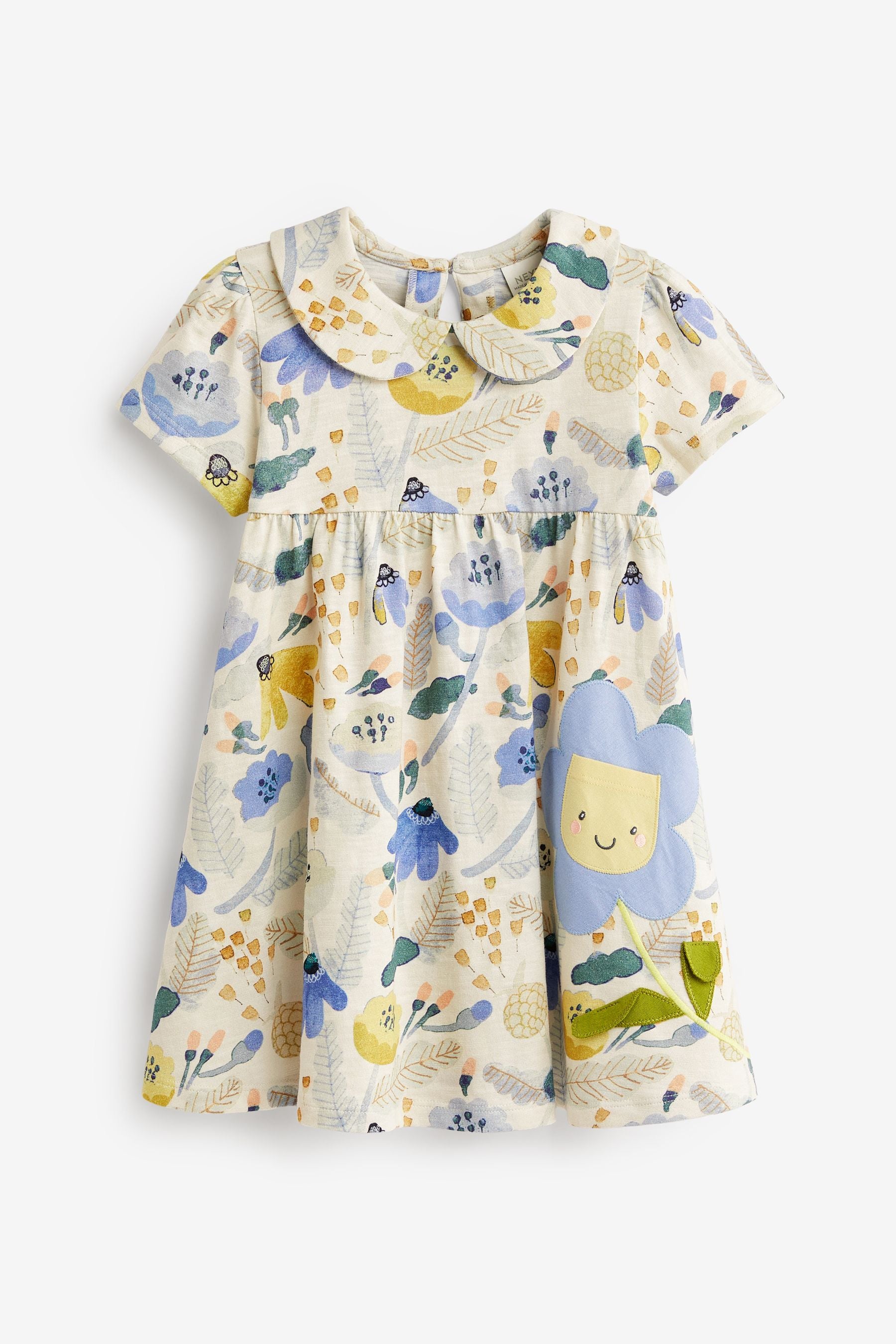 Blue Floral Short Sleeve Cotton Jersey Dress (3mths-7yrs)