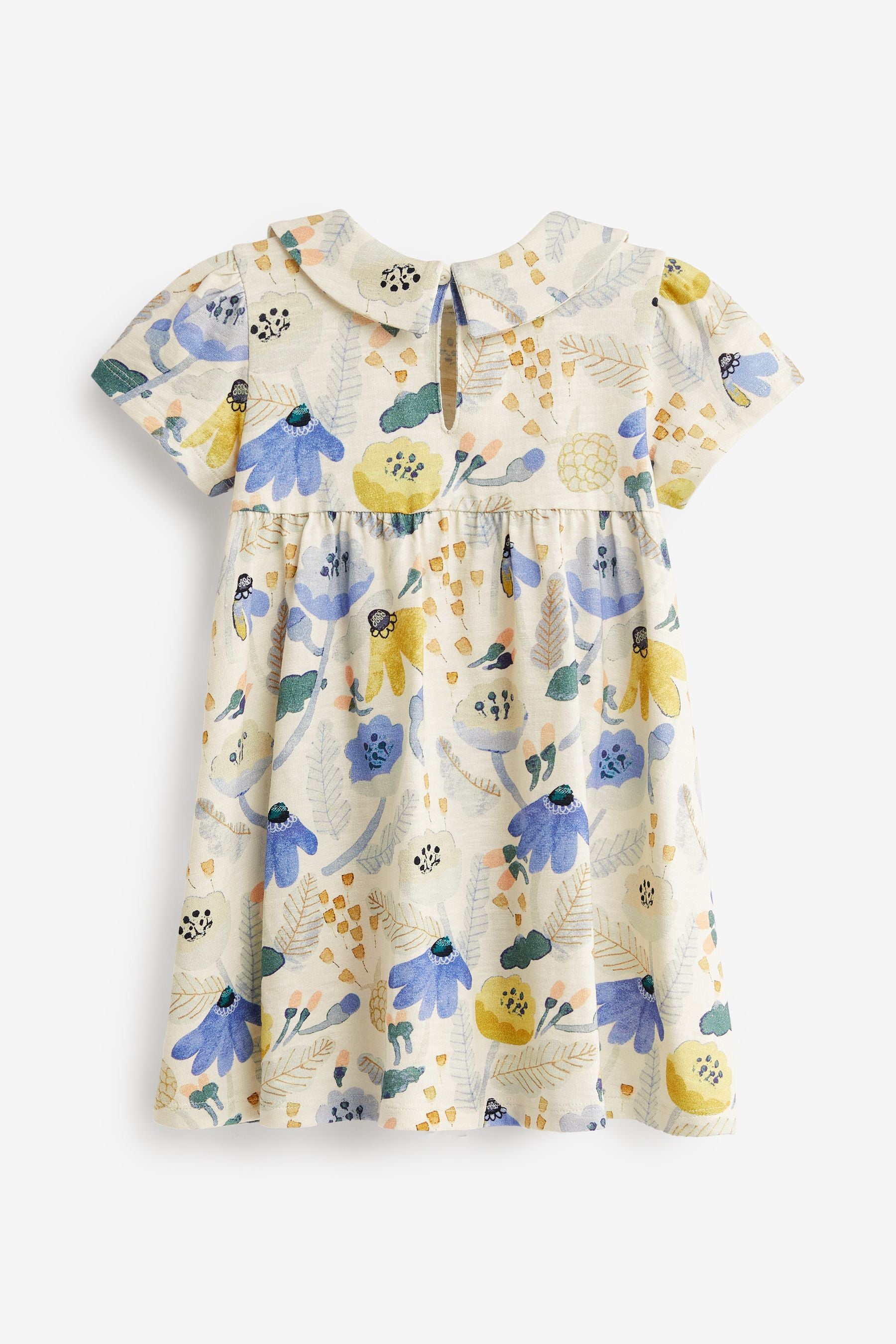 Blue Floral Short Sleeve Cotton Jersey Dress (3mths-7yrs)