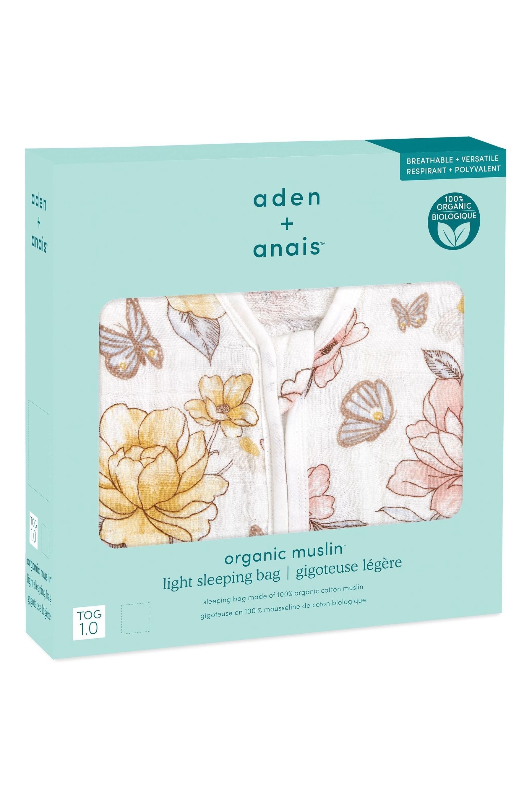 Pink aden + anais Sleeping Bag 1 TOG Organic Cotton Muslin Earthly