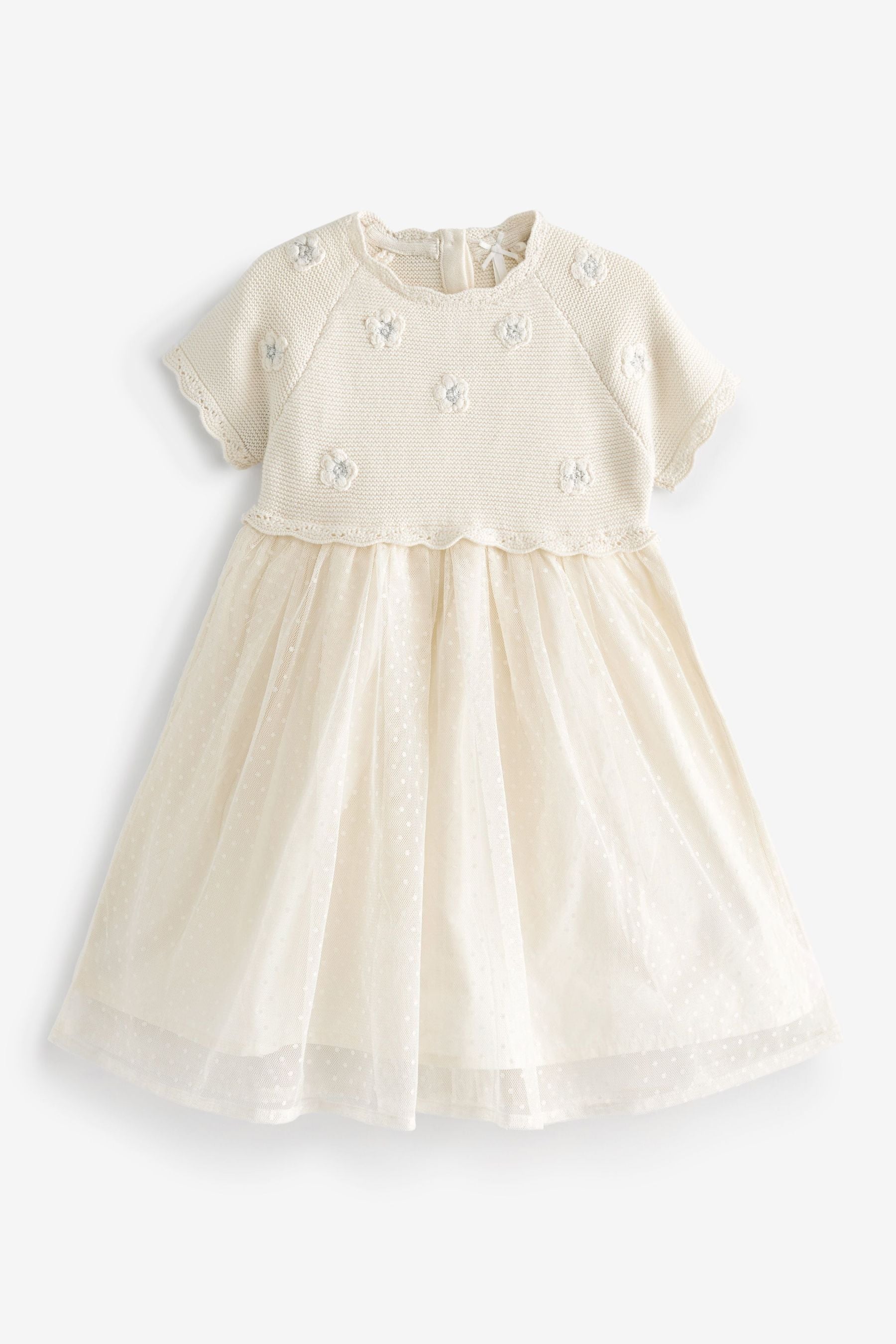 Ecru Cream Marl Sparkle Jumper Dress With Woven Skirt (3mths-7yrs)