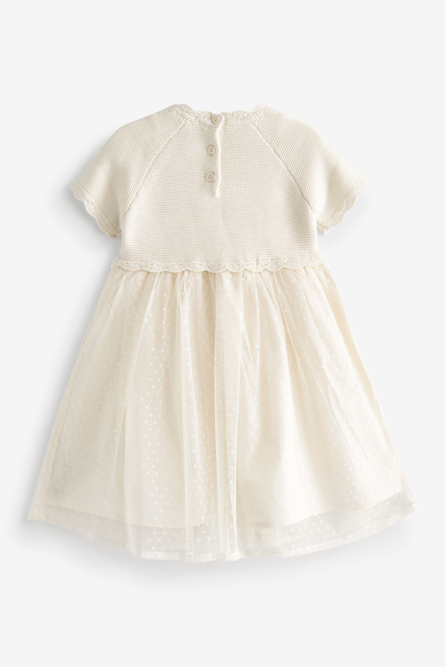 Ecru Cream Marl Sparkle Jumper Dress With Woven Skirt (3mths-7yrs)