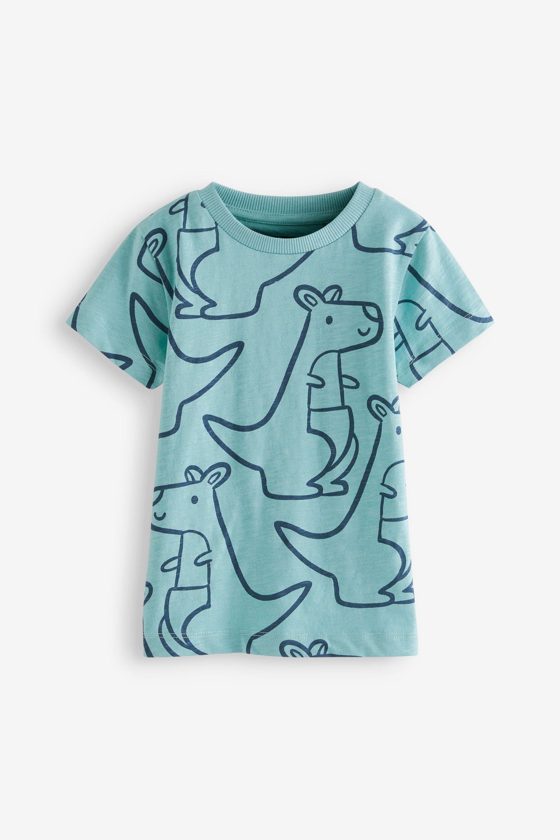 Teal Blue Kangaroo Short Sleeve All Over Print T-Shirt (3mths-7yrs)