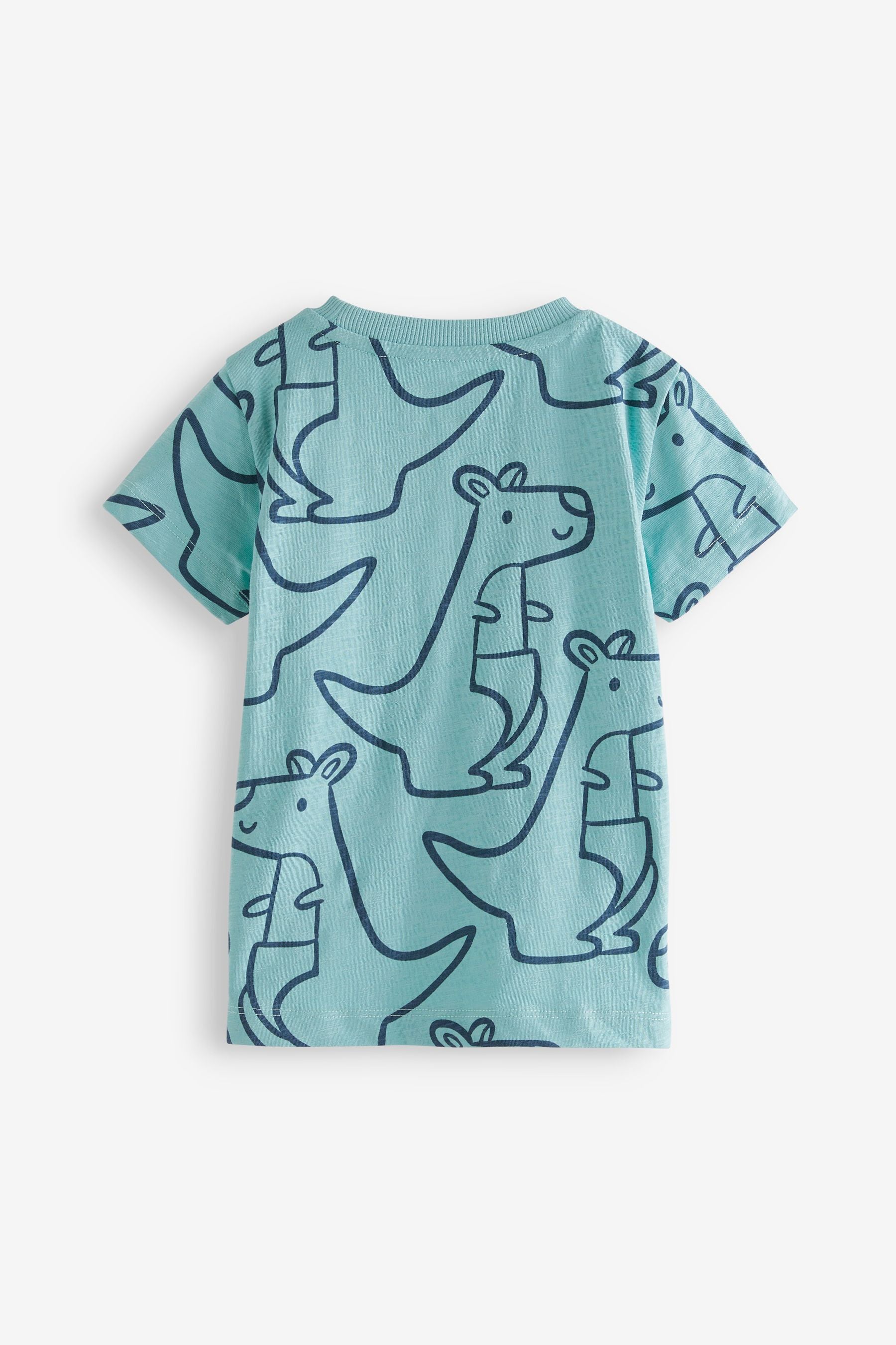 Teal Blue Kangaroo Short Sleeve All Over Print T-Shirt (3mths-7yrs)