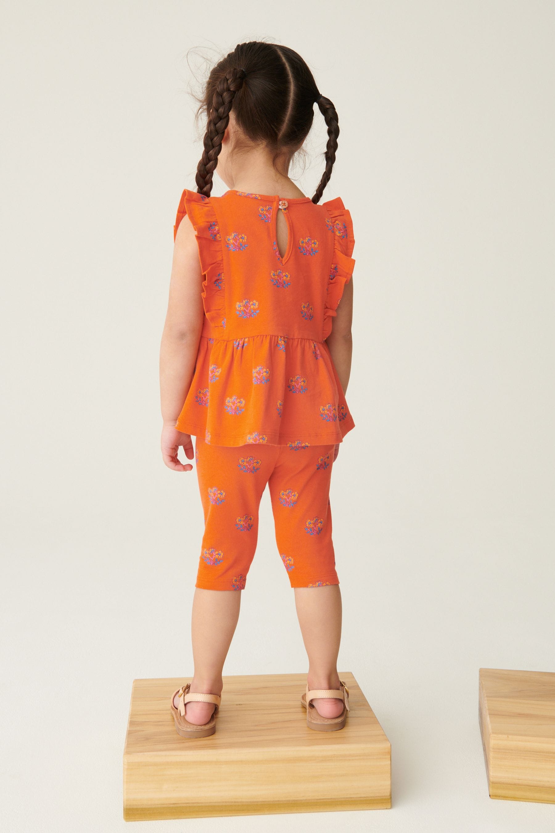 Orange Geo Ditsy Cotton Frill Peplum Vest (3mths-7yrs)