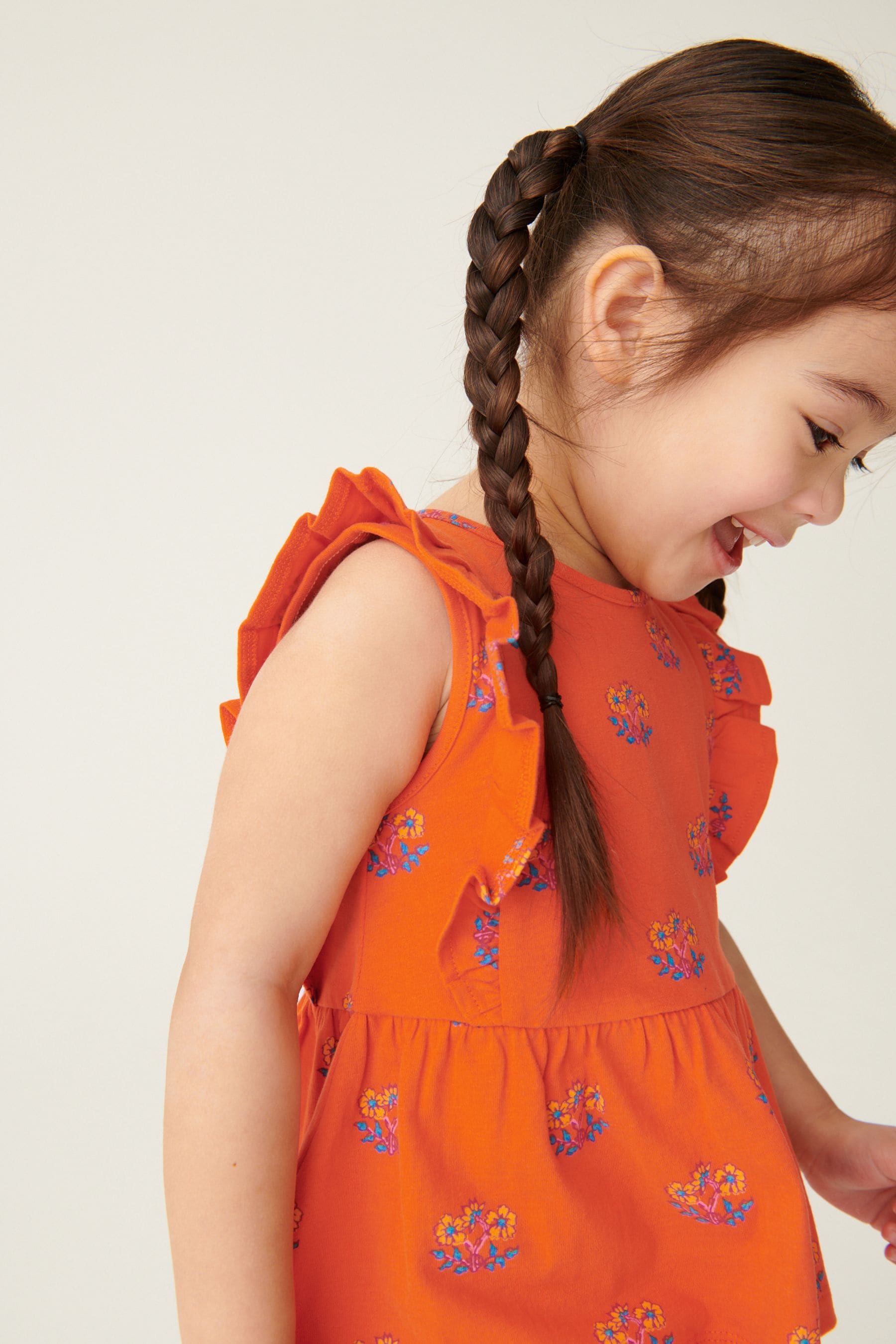 Orange Geo Ditsy Cotton Frill Peplum Vest (3mths-7yrs)