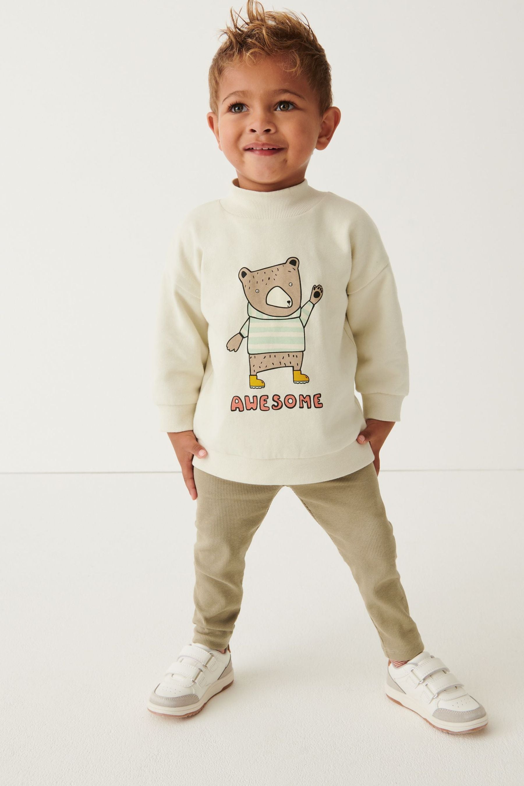 Tan Brown Bear Print Sweatshirt And Ribbed Legging Set (3mths-7yrs)