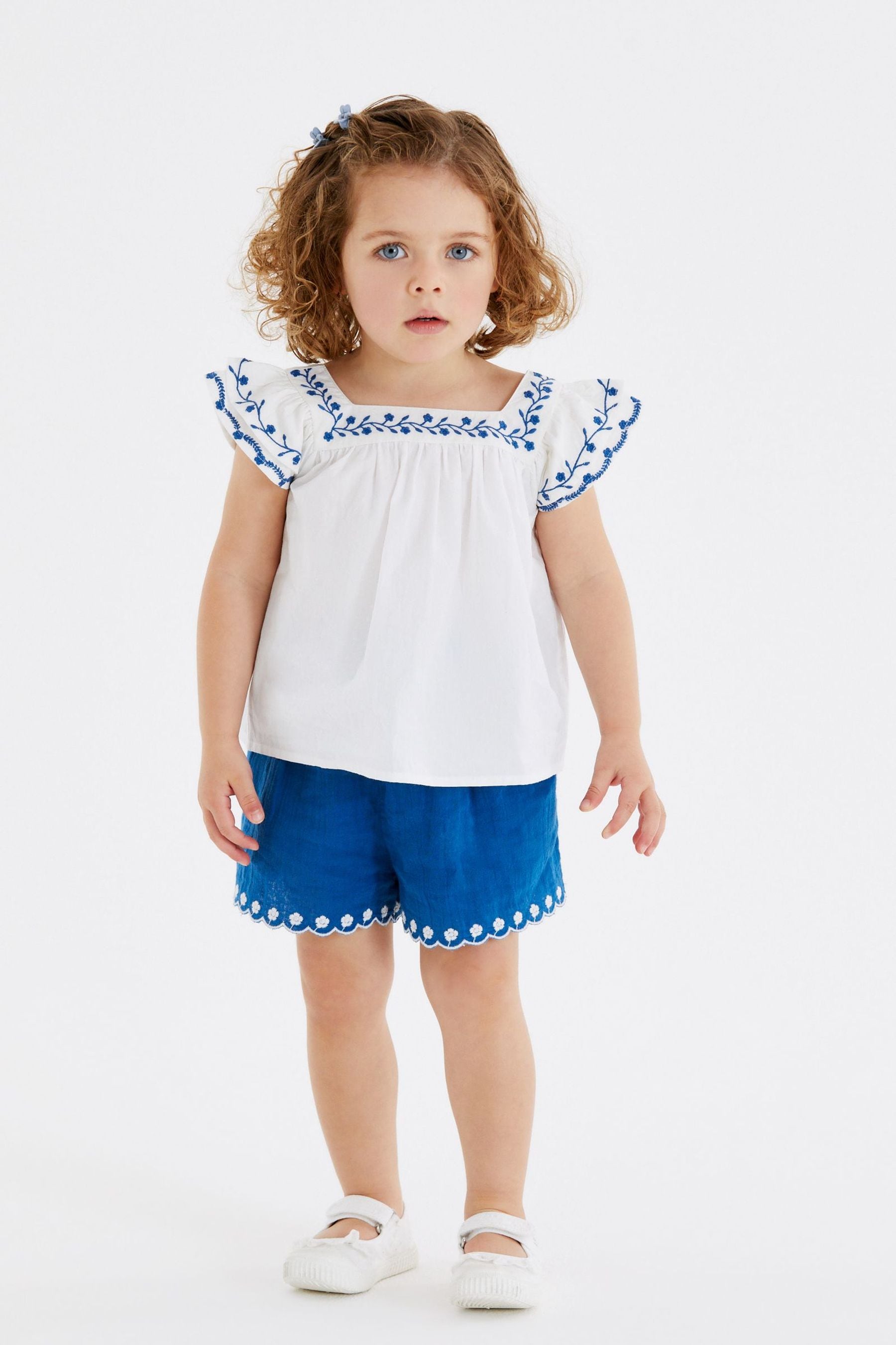 White/Blue Top And Short Set (3mths-7yrs)