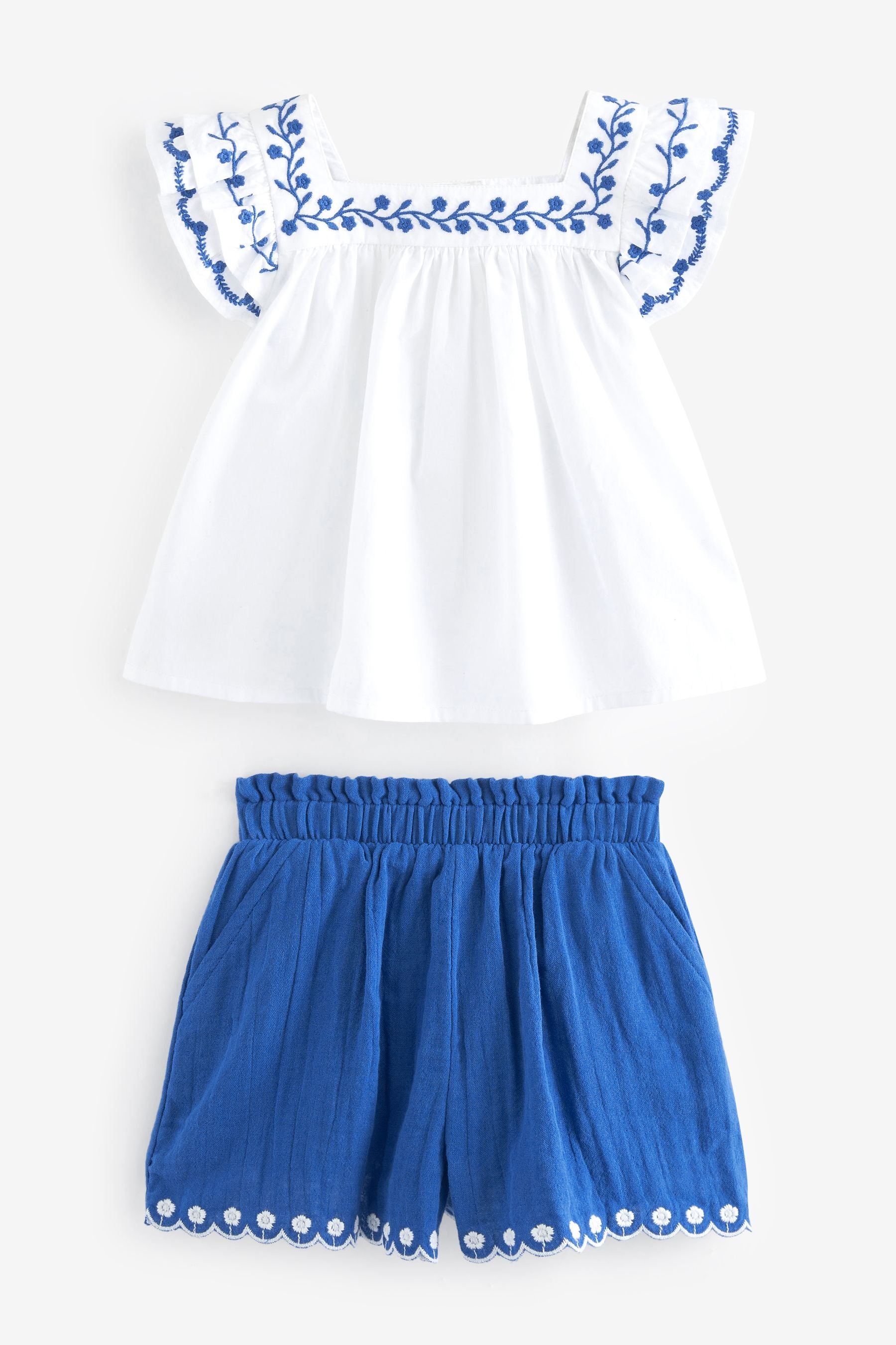 White/Blue Top And Short Set (3mths-7yrs)