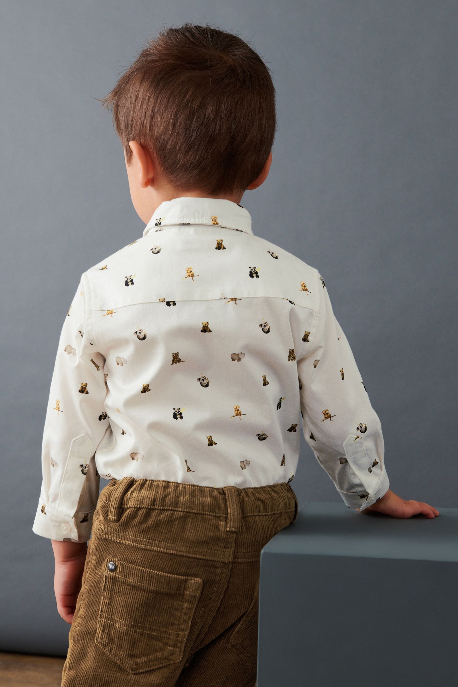 White Smart Print Shirt With Bow Tie (3mths-7yrs)