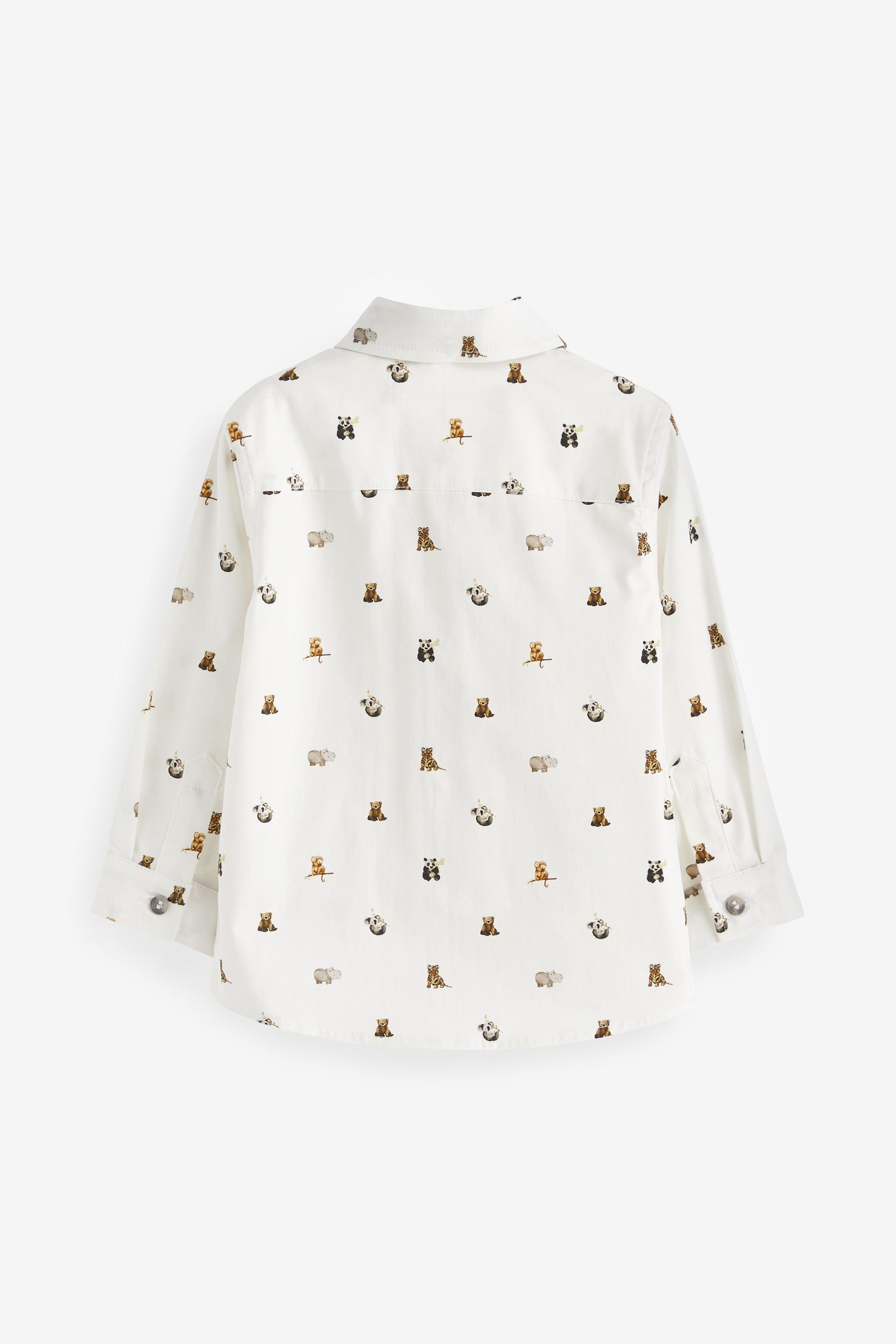 White Smart Print Shirt With Bow Tie (3mths-7yrs)