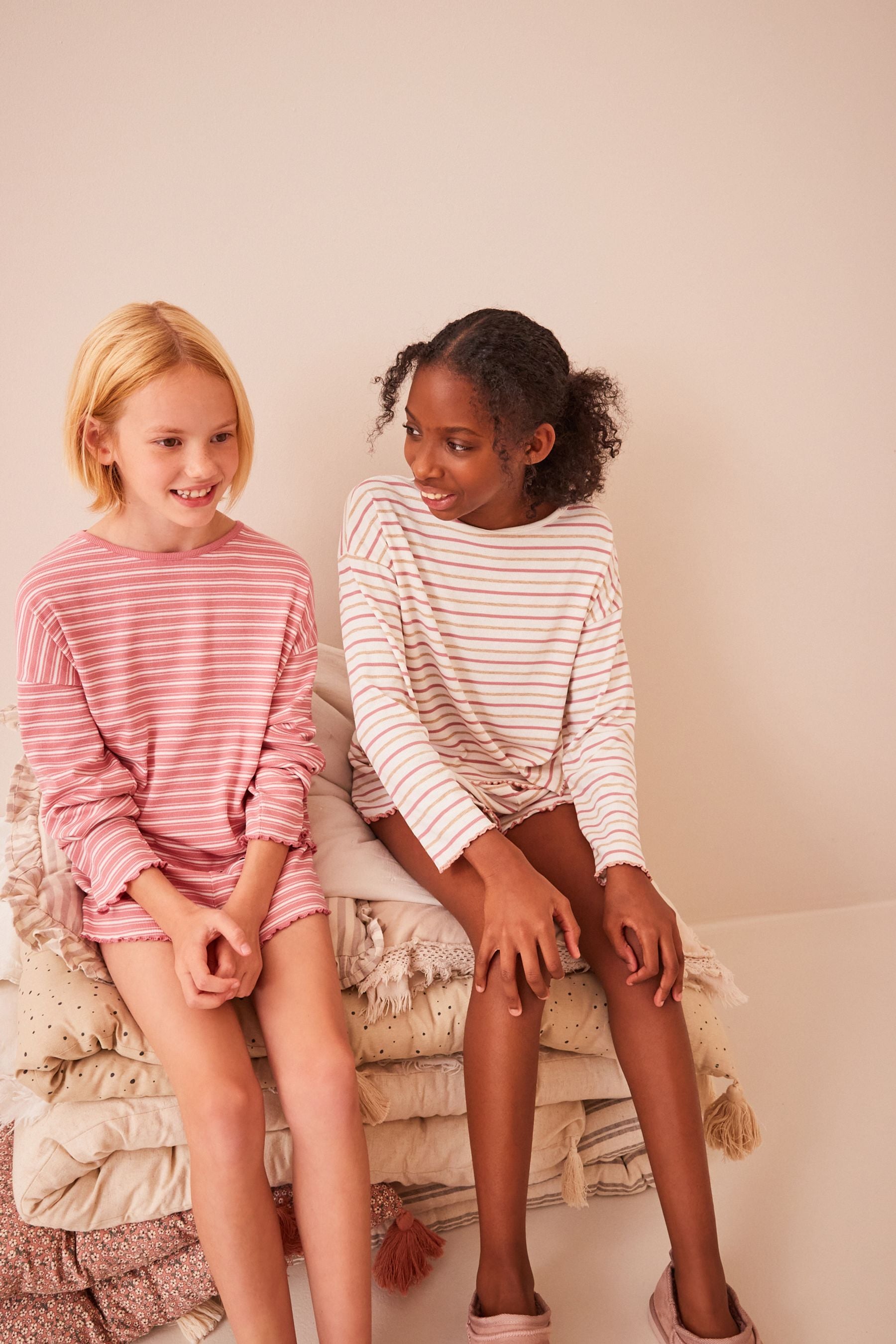 Pink/White Short Rib Pyjamas 2 Pack (3-16yrs)