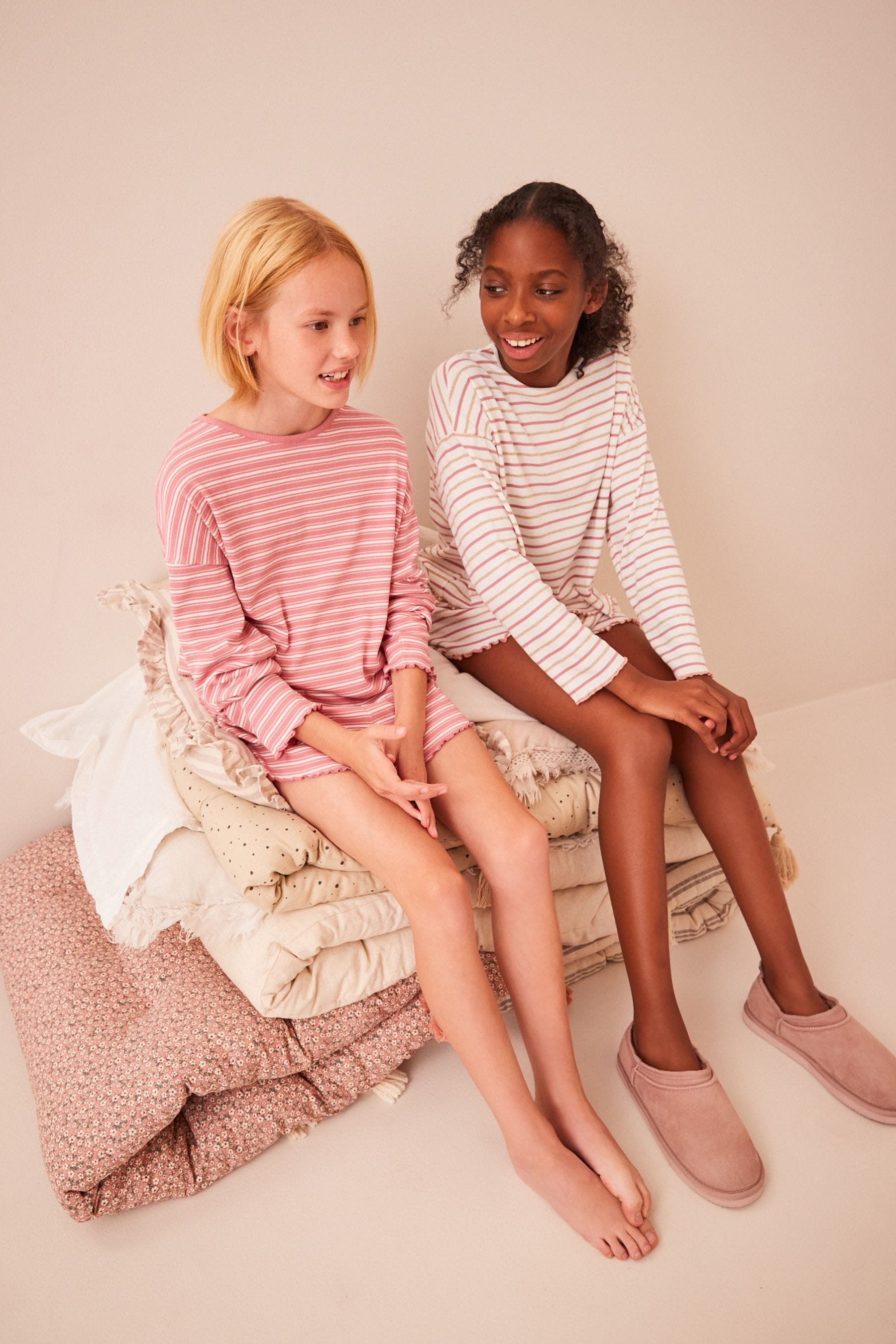 Pink/White Short Rib Pyjamas 2 Pack (3-16yrs)