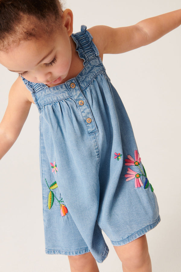 Denim Embroidered Playsuit (3mths-7yrs)