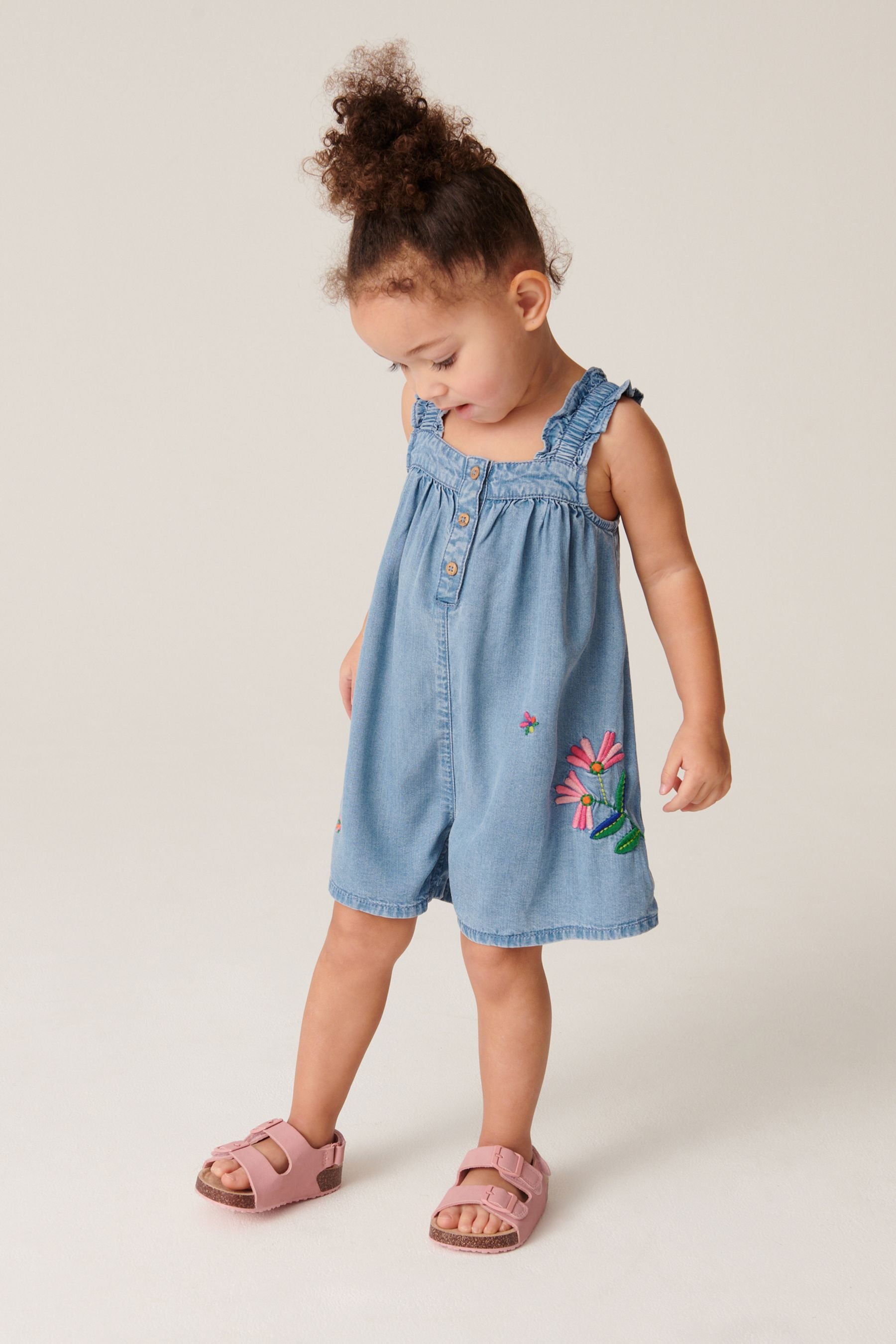 Denim Embroidered Playsuit (3mths-7yrs)