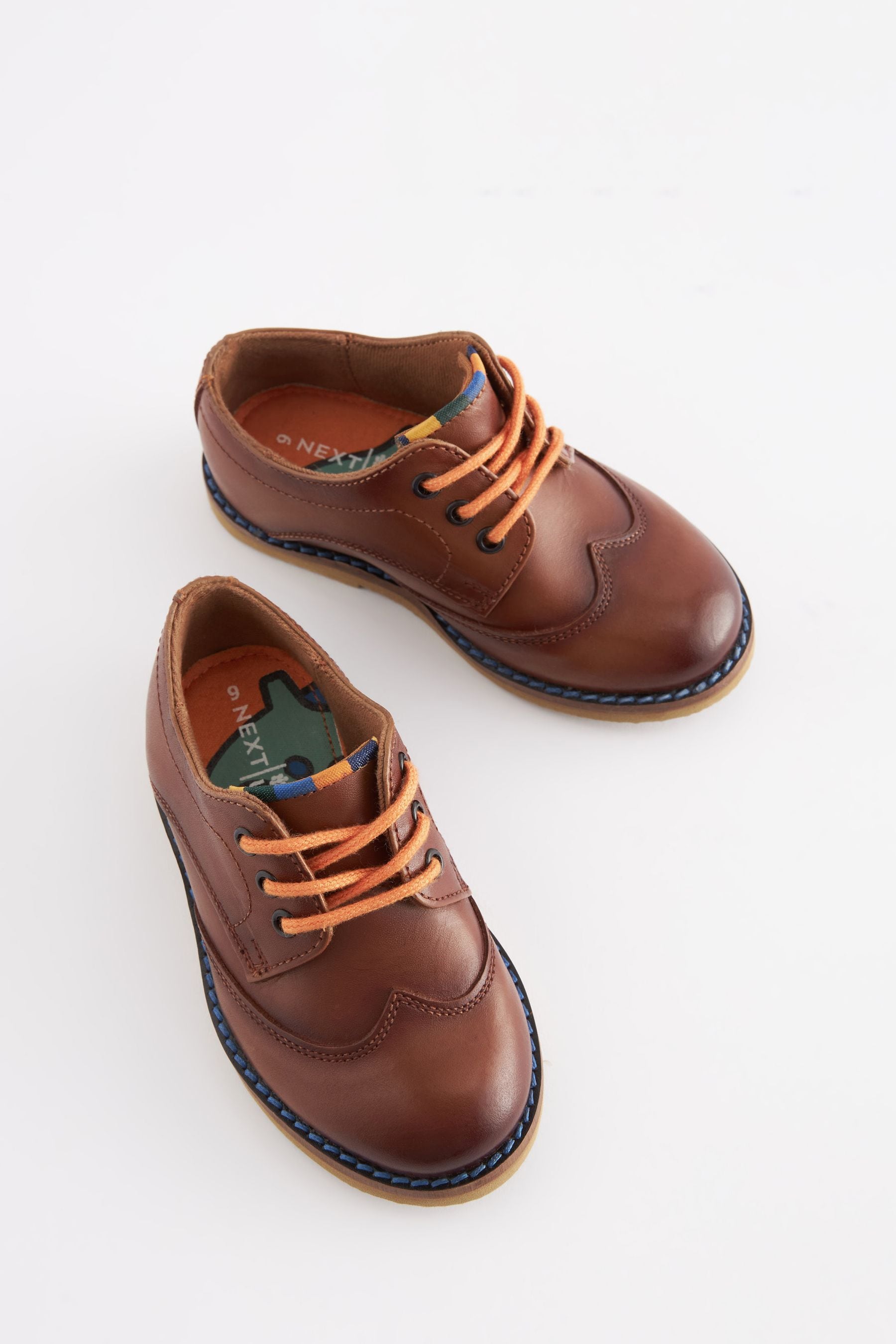 Tan Brown Leather Derby Lace-Up Shoes