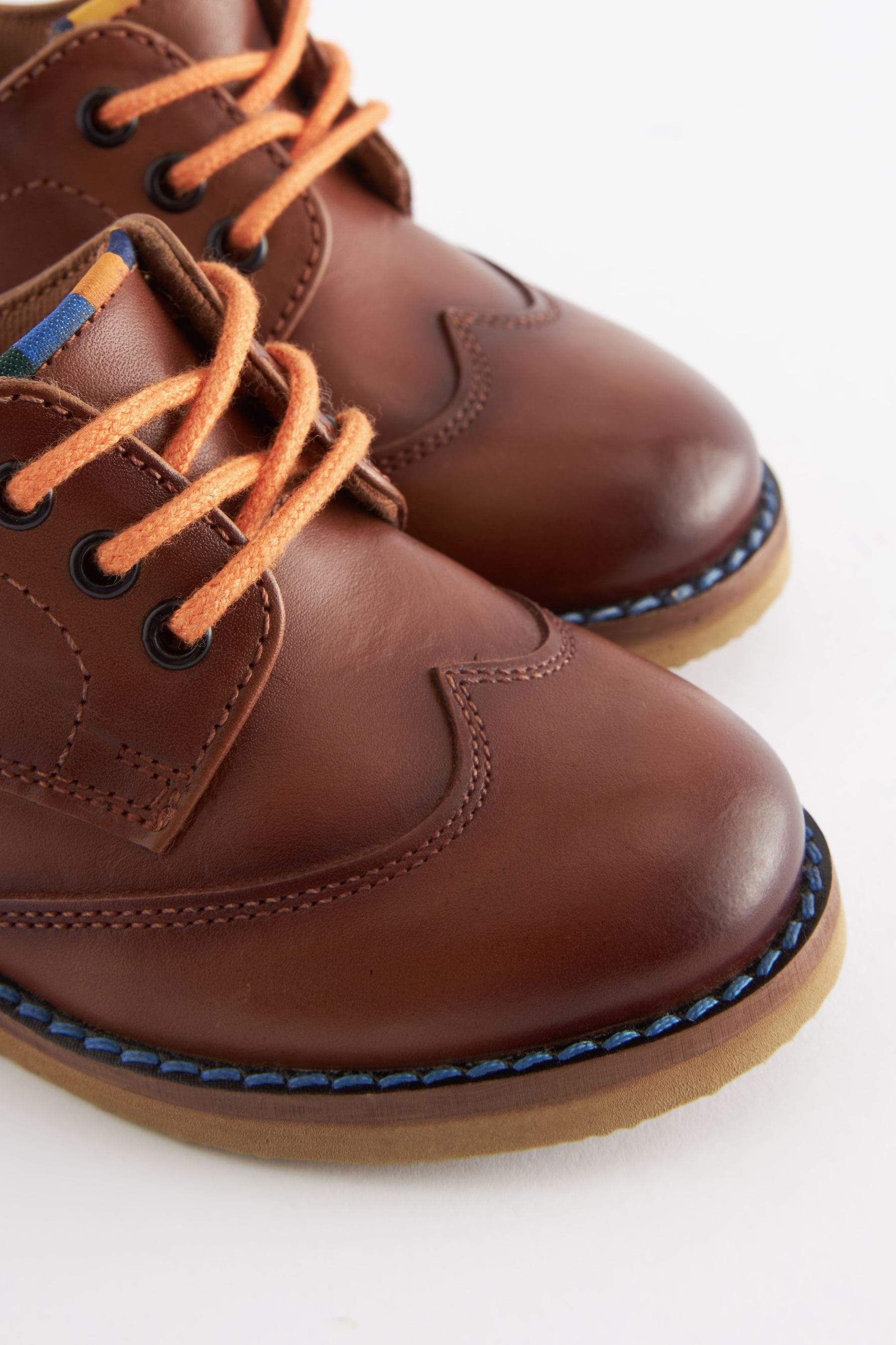 Tan Brown Leather Derby Lace-Up Shoes