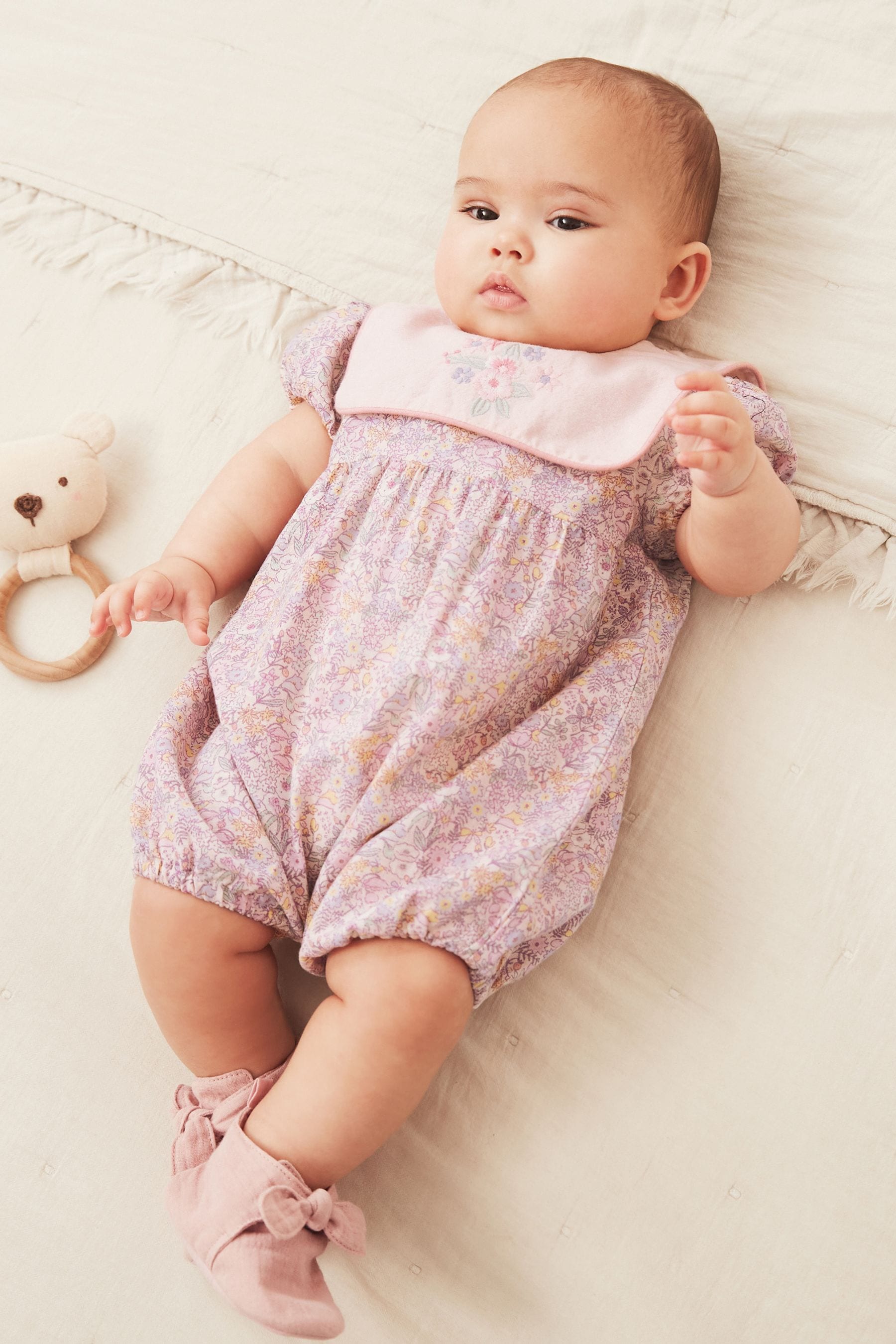 Pale Pink Floral Baby Playsuit (0mths-2yrs)